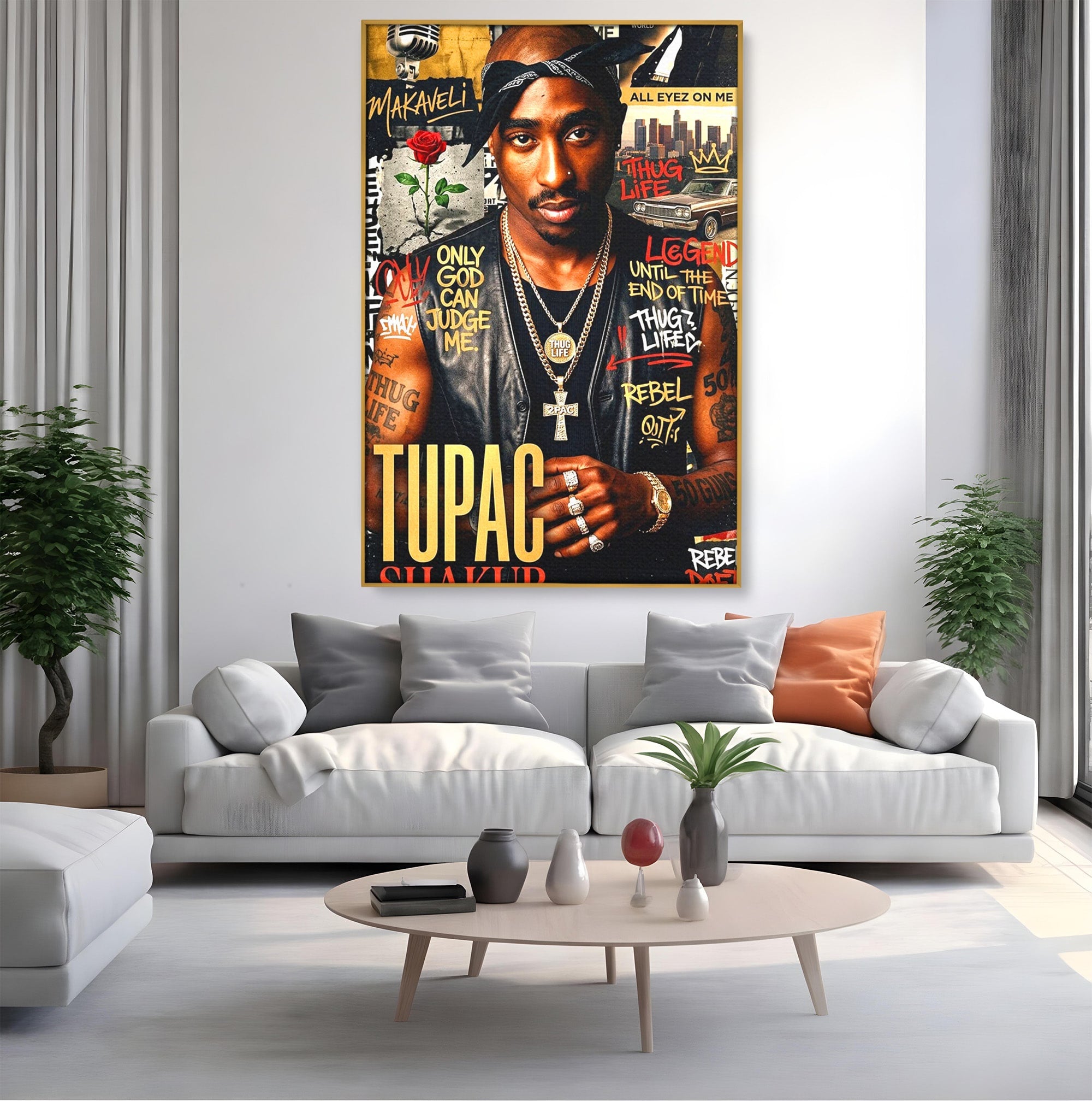 Tablou Canvas Premium LuxCanva® PI1154, Portret Tupac Shakur, Muzician, Legenda, Hip-Hop, Living, Culori Vibrante