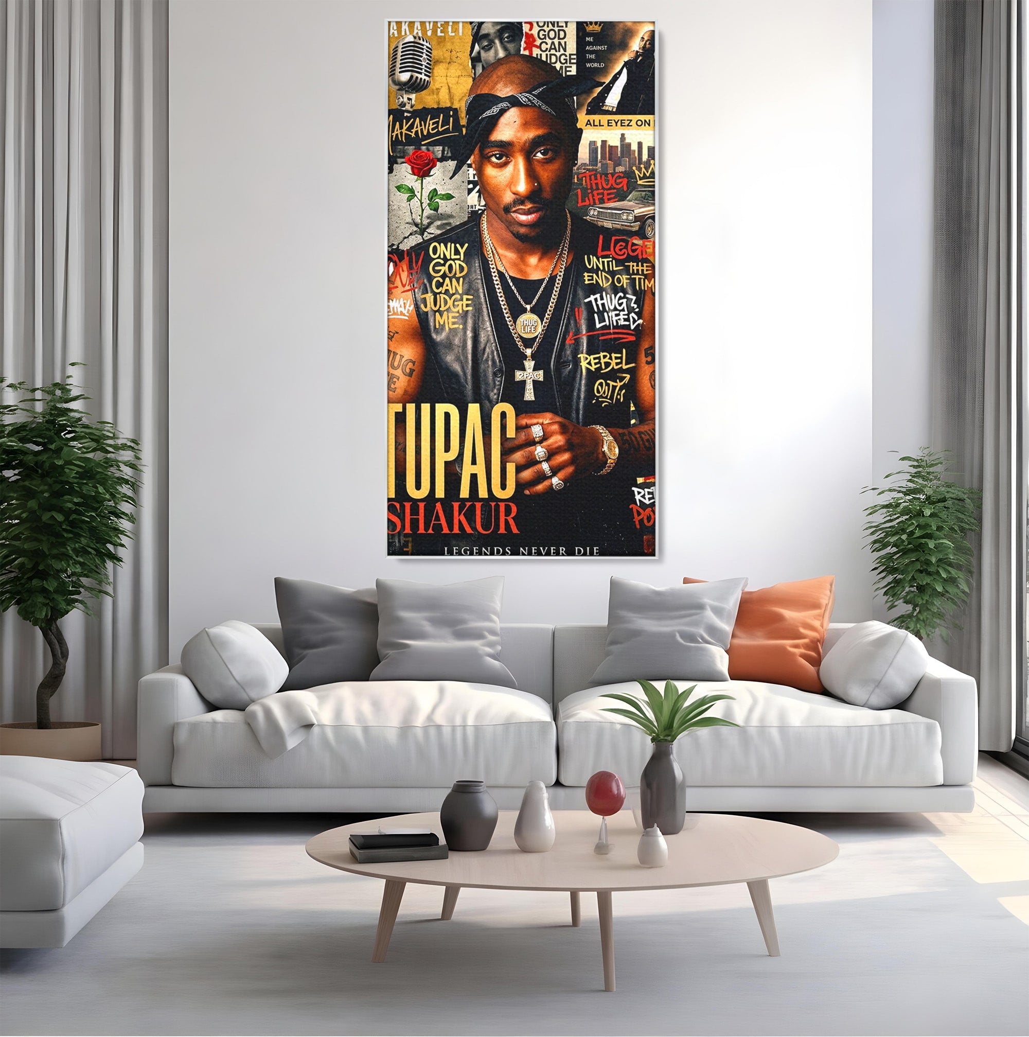 Tablou Canvas Premium LuxCanva® PI1154, Portret Tupac Shakur, Muzician, Legenda, Hip-Hop, Living, Culori Vibrante