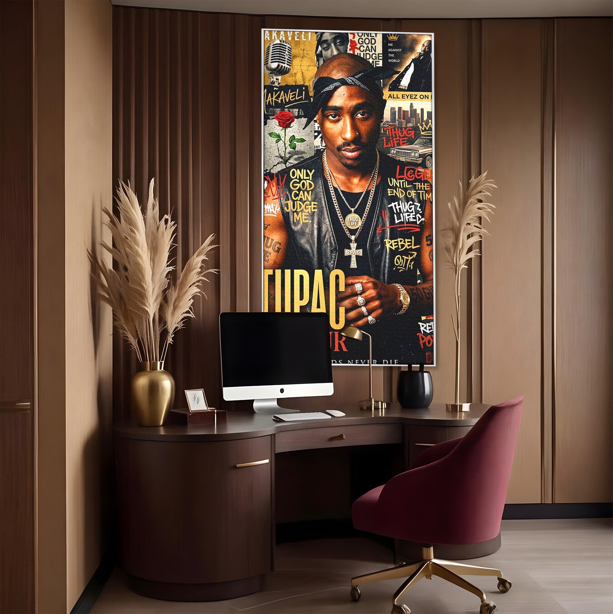 Tablou Canvas Premium LuxCanva® PI1154, Portret Tupac Shakur, Muzician, Legenda, Hip-Hop, Living, Culori Vibrante