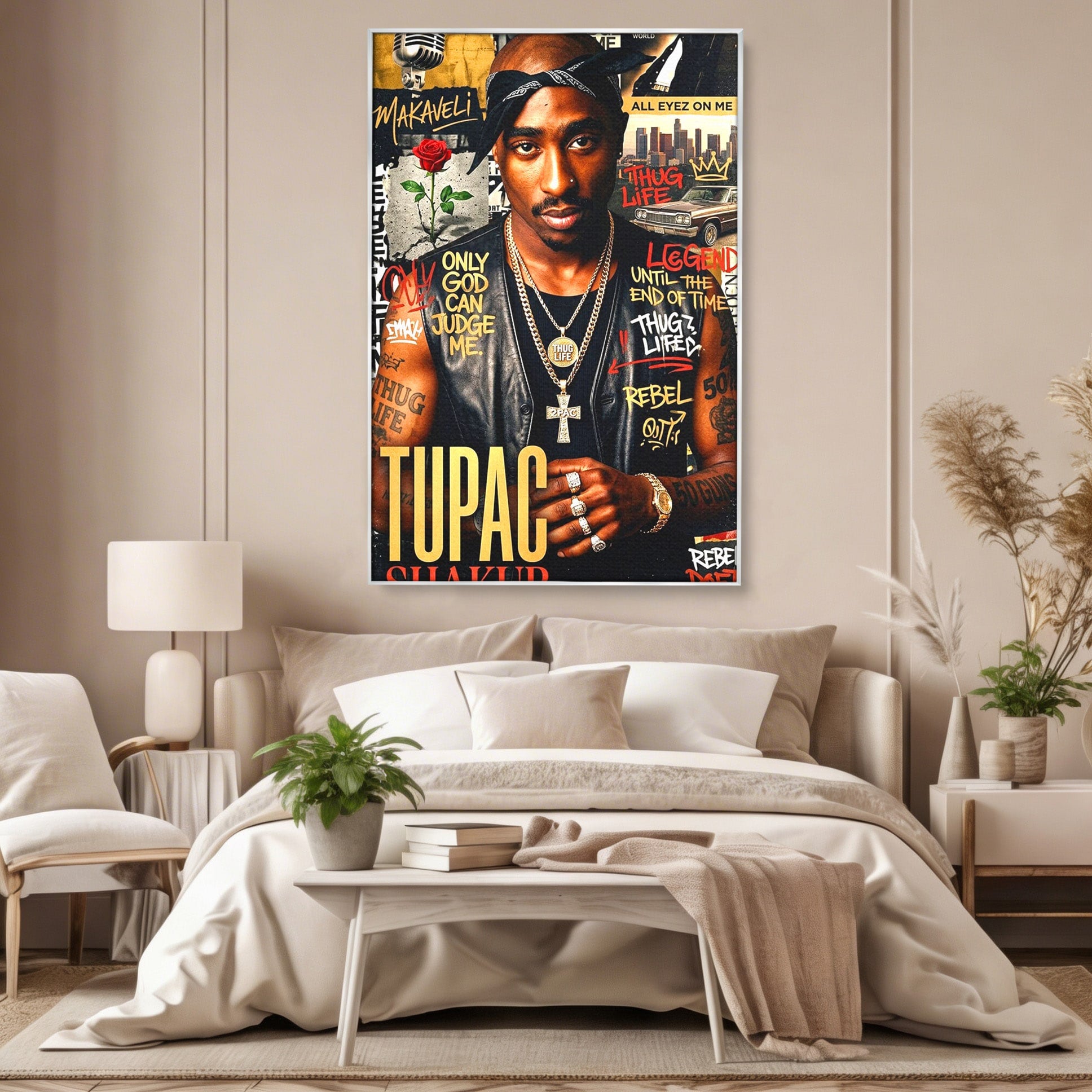 Tablou Canvas Premium LuxCanva® PI1154, Portret Tupac Shakur, Muzician, Legenda, Hip-Hop, Living, Culori Vibrante