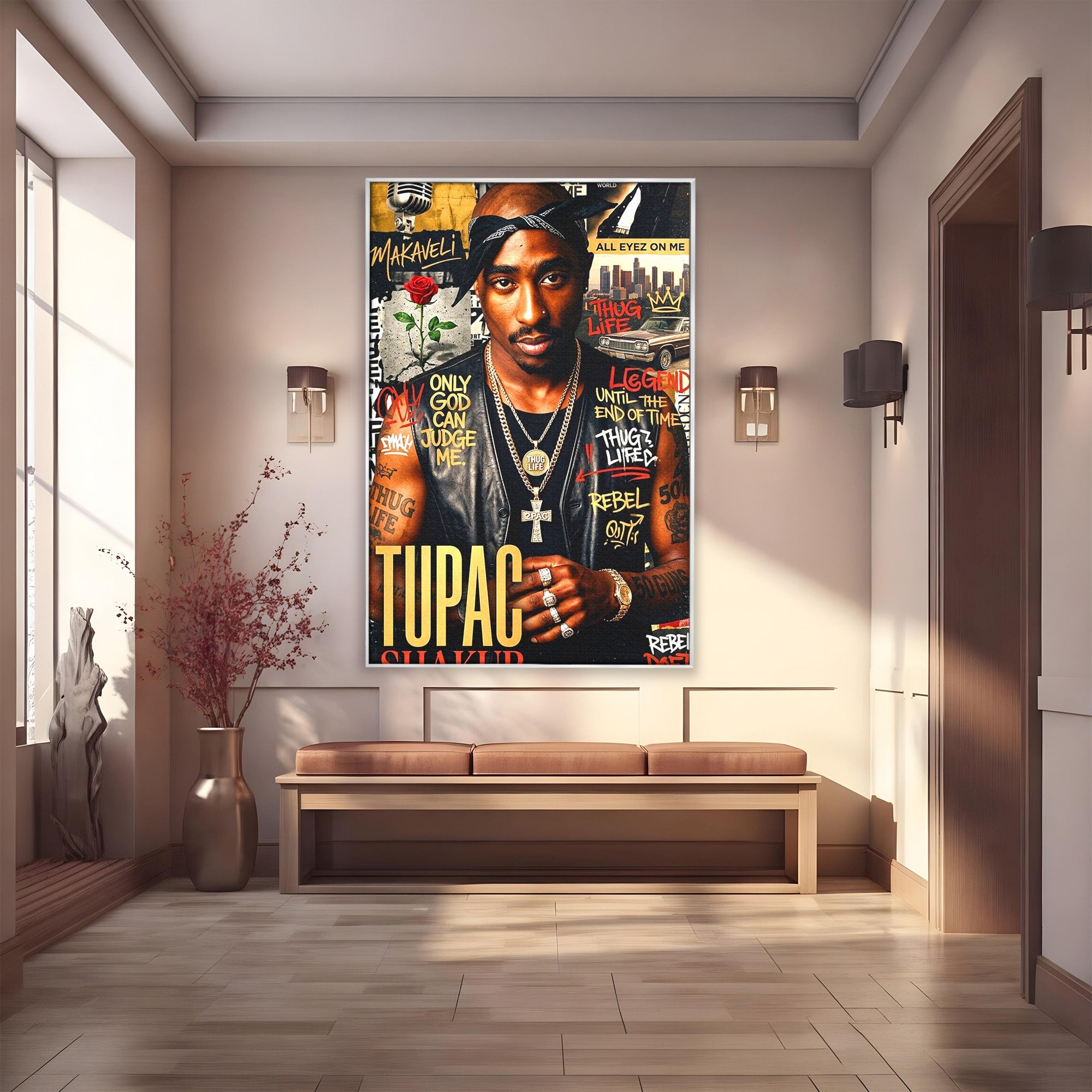 Tablou Canvas Premium LuxCanva® PI1154, Portret Tupac Shakur, Muzician, Legenda, Hip-Hop, Living, Culori Vibrante