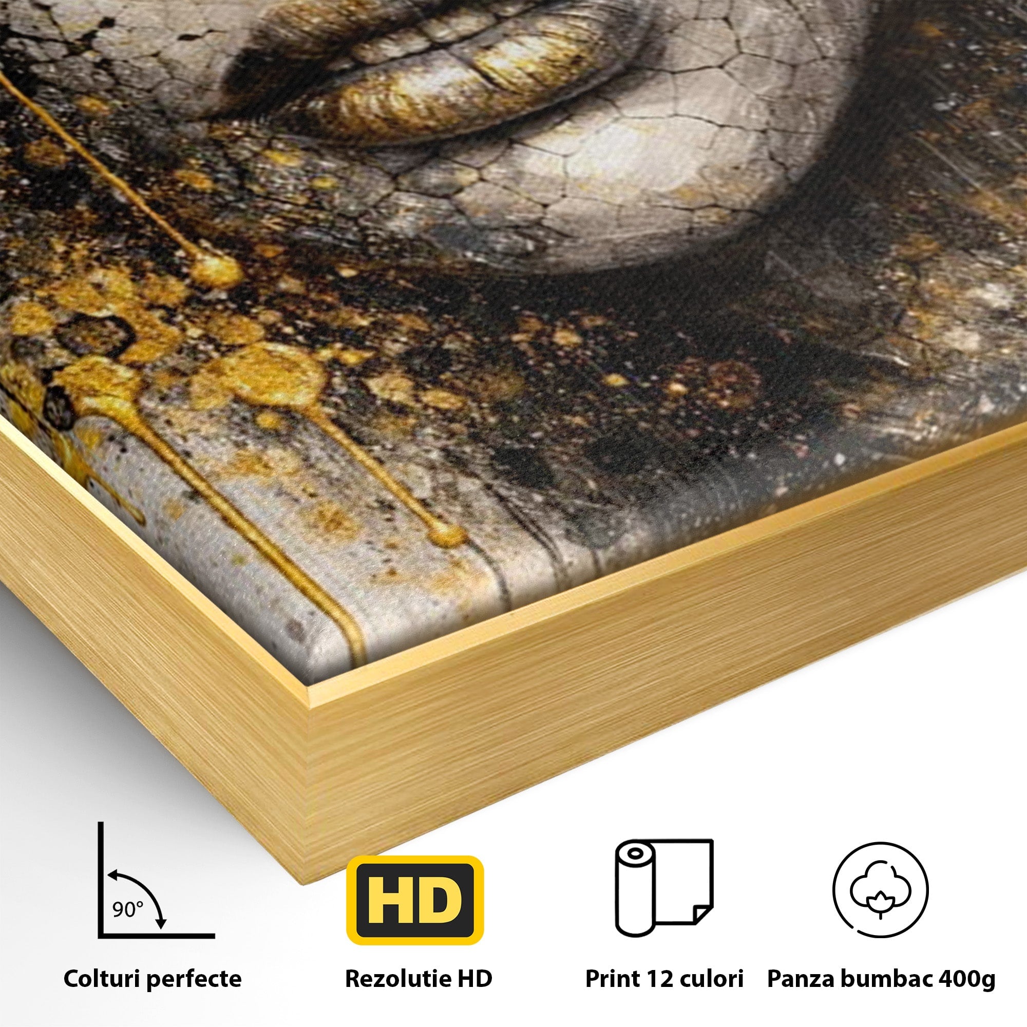 Tablou Canvas Premium LuxCanva® PI1158, Regina Aurie, Portret, Abstract, Femeie, Arta, Birou, Culori Vibrante