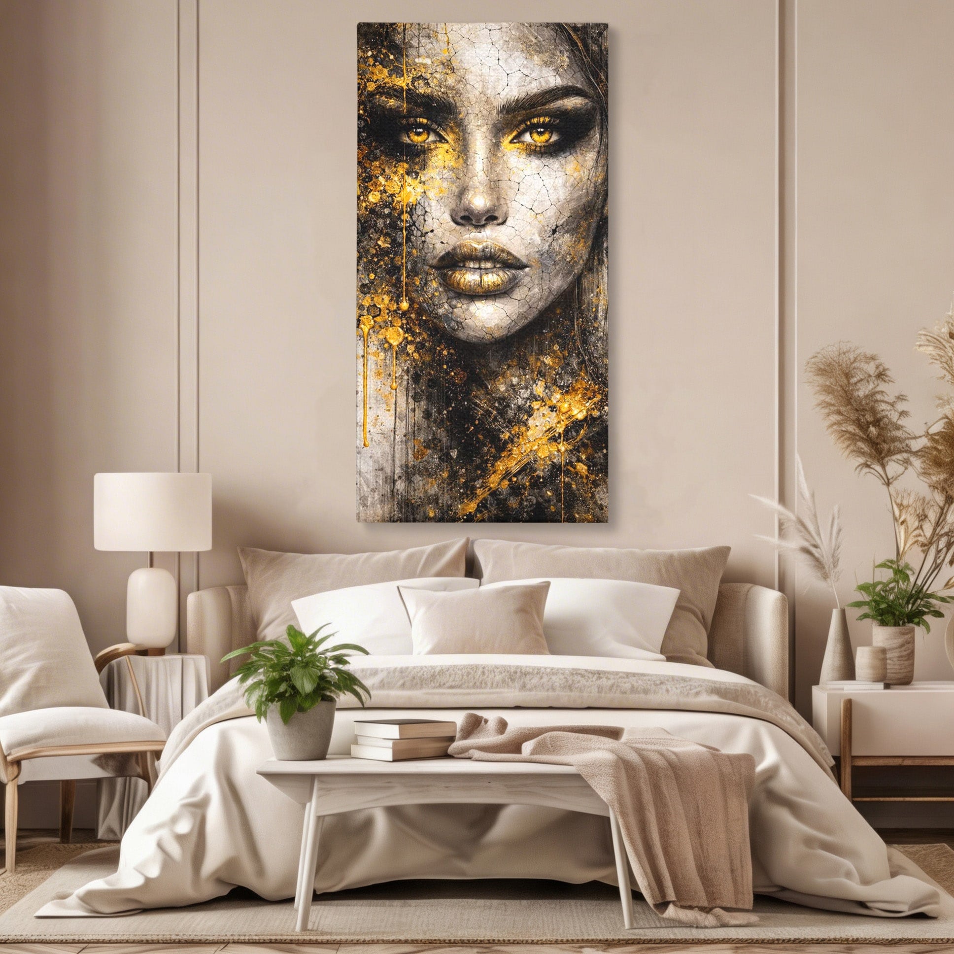 Tablou Canvas Premium LuxCanva® PI1158, Regina Aurie, Portret, Abstract, Femeie, Arta, Birou, Culori Vibrante