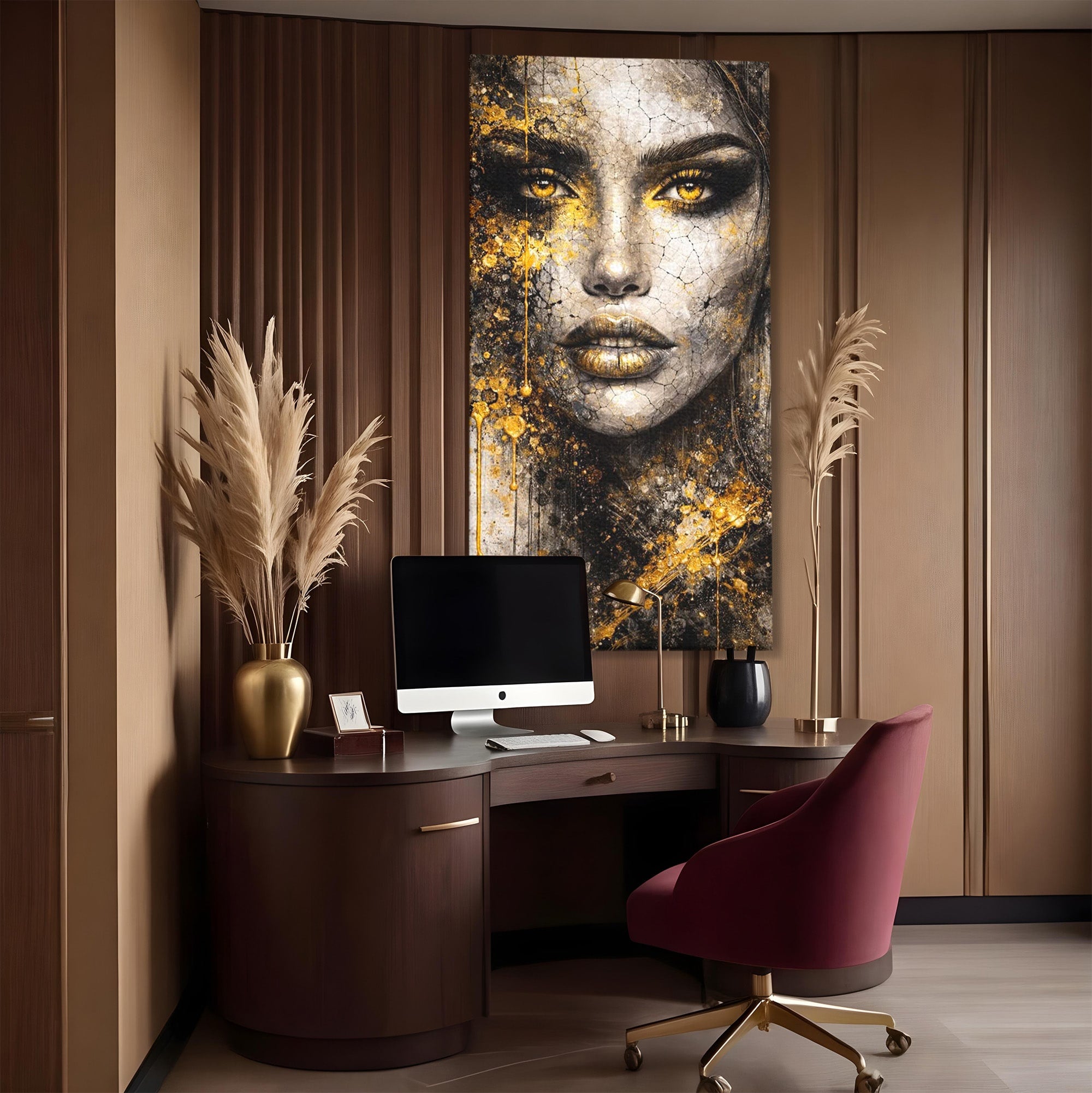 Tablou Canvas Premium LuxCanva® PI1158, Regina Aurie, Portret, Abstract, Femeie, Arta, Birou, Culori Vibrante