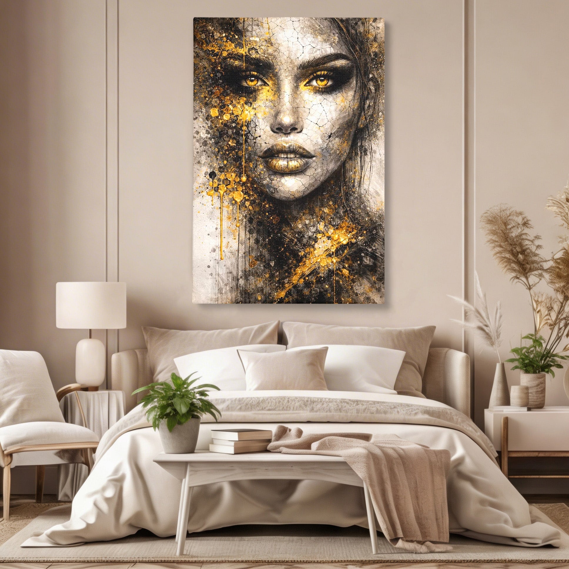 Tablou Canvas Premium LuxCanva® PI1158, Regina Aurie, Portret, Abstract, Femeie, Arta, Birou, Culori Vibrante