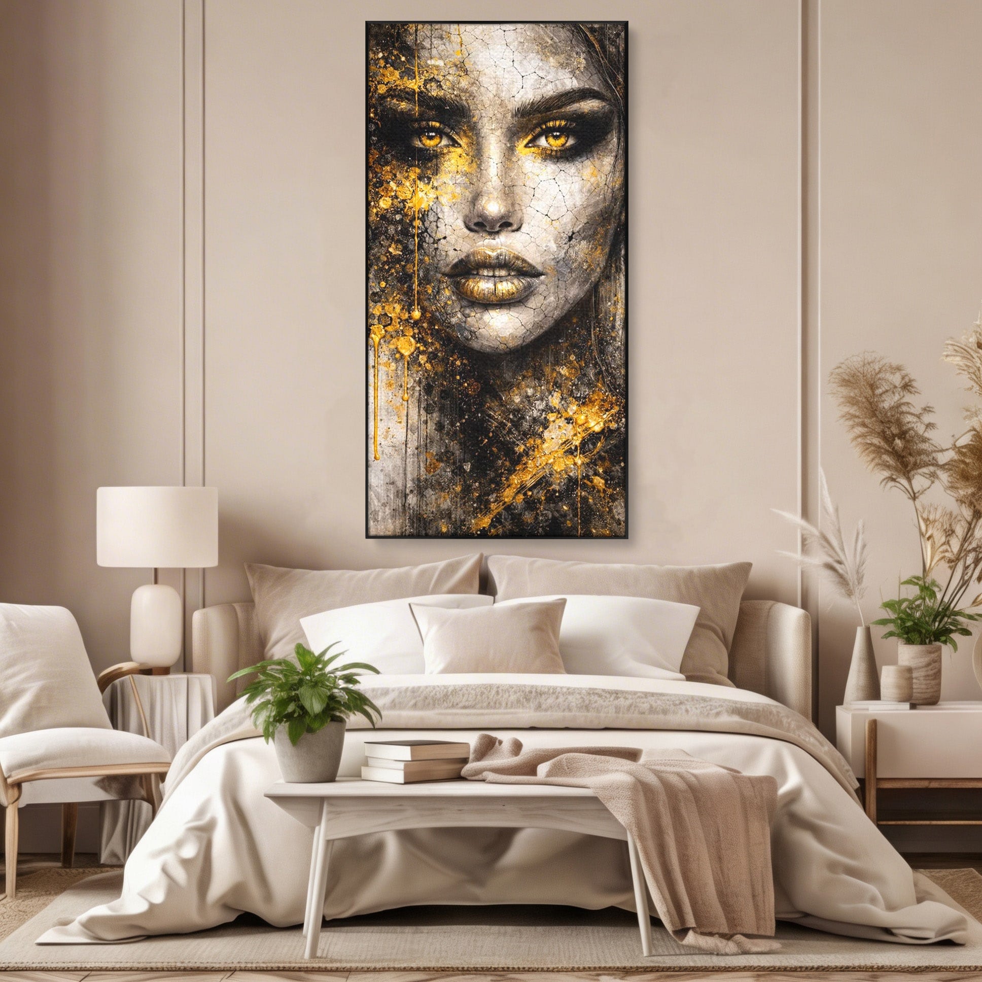 Tablou Canvas Premium LuxCanva® PI1158, Regina Aurie, Portret, Abstract, Femeie, Arta, Birou, Culori Vibrante