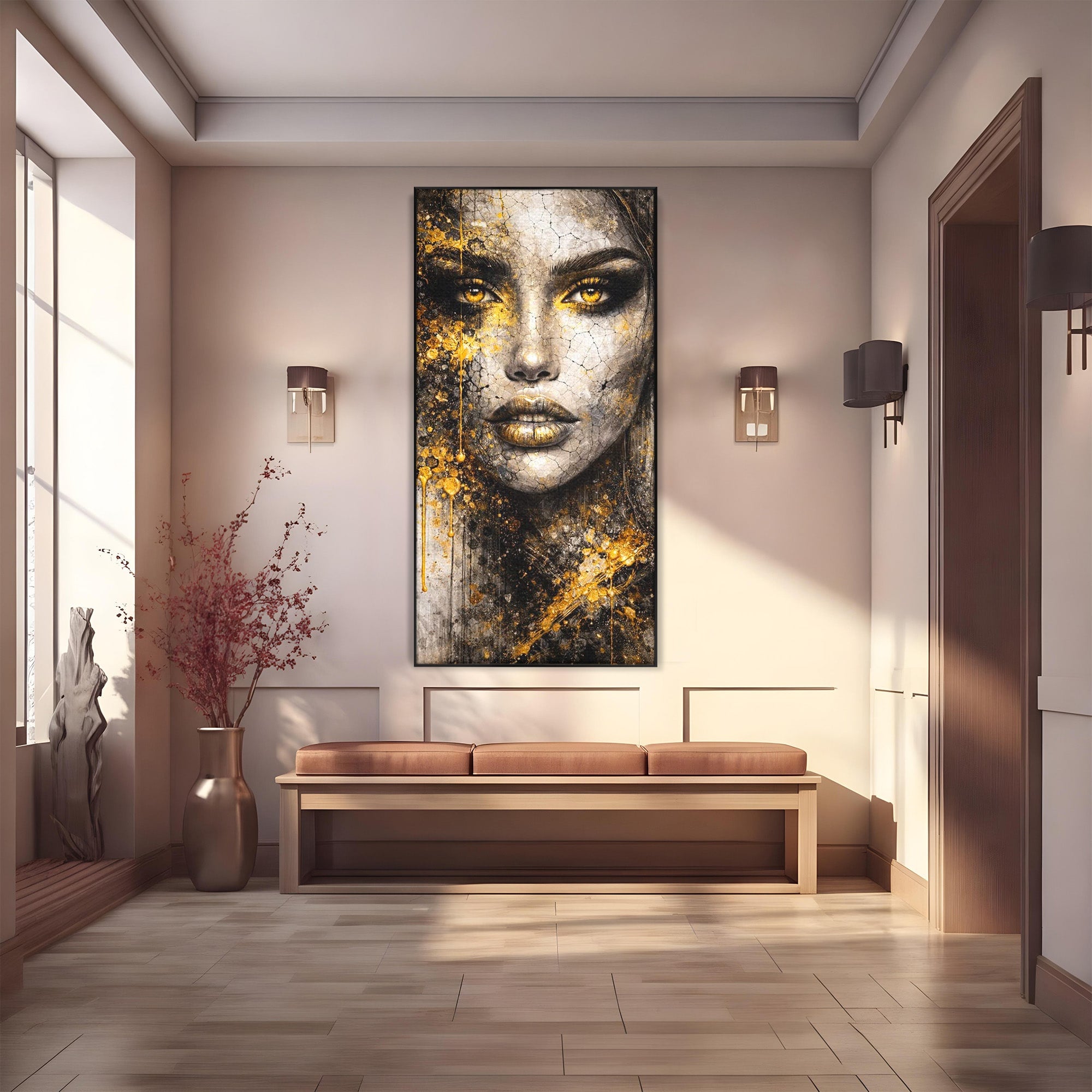 Tablou Canvas Premium LuxCanva® PI1158, Regina Aurie, Portret, Abstract, Femeie, Arta, Birou, Culori Vibrante