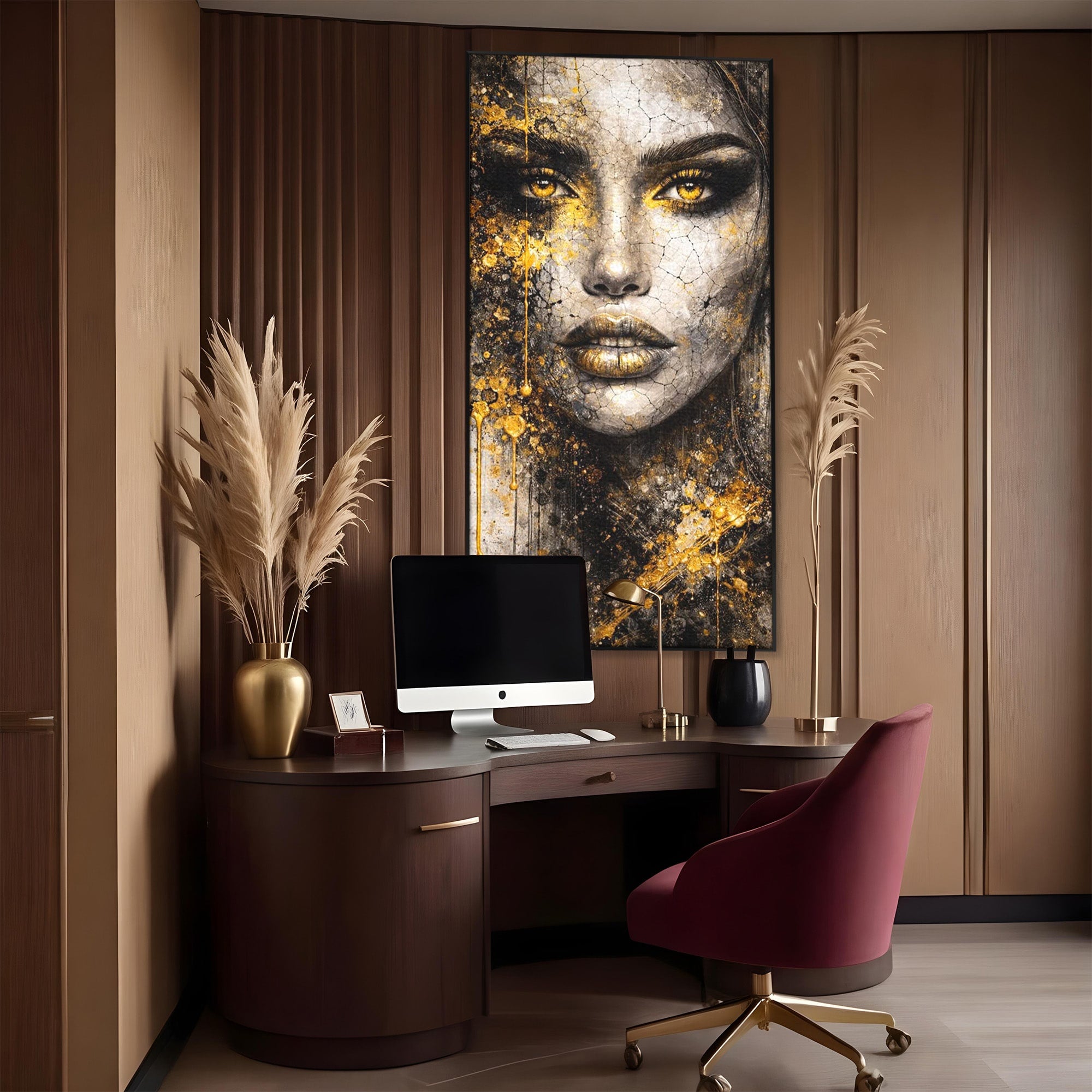 Tablou Canvas Premium LuxCanva® PI1158, Regina Aurie, Portret, Abstract, Femeie, Arta, Birou, Culori Vibrante