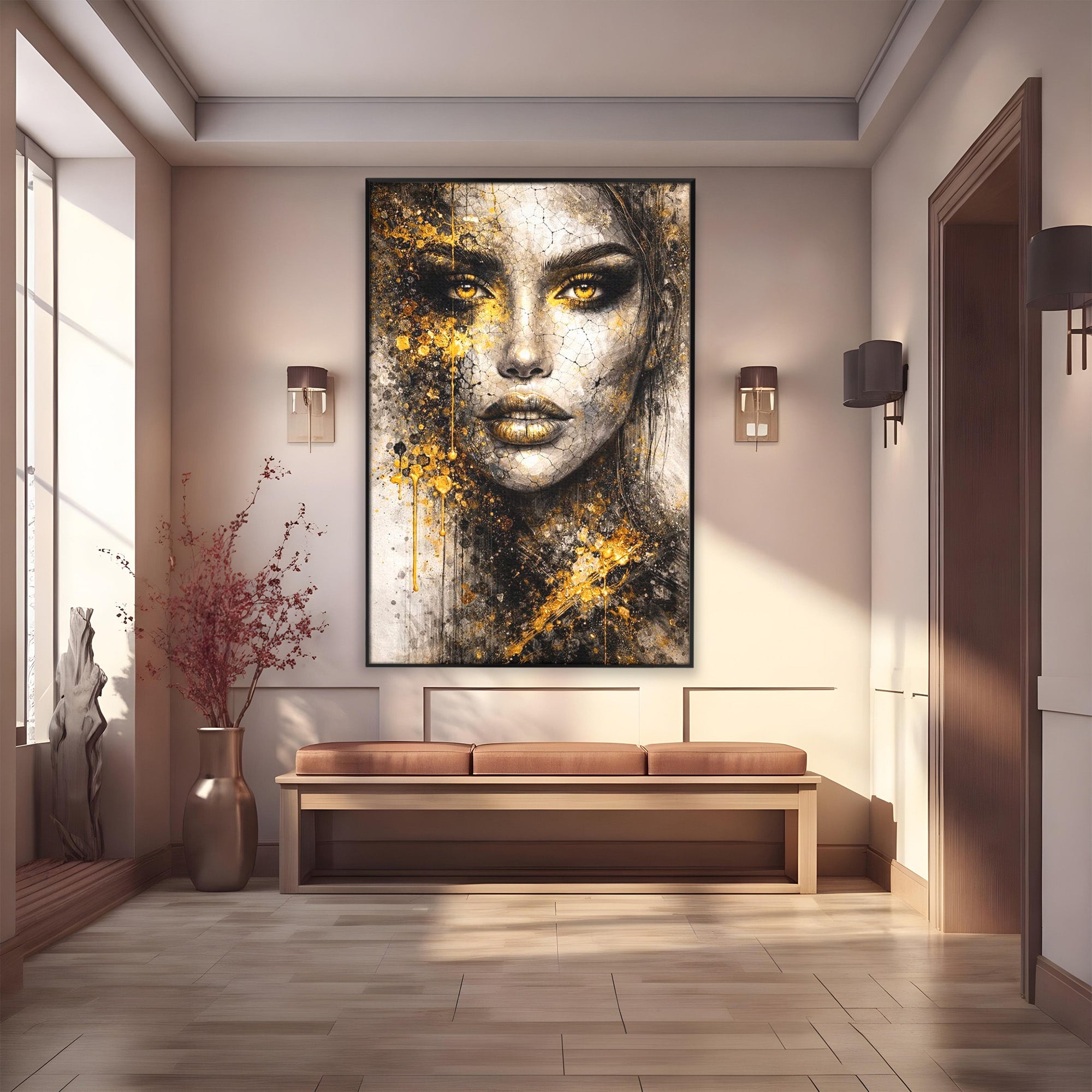 Tablou Canvas Premium LuxCanva® PI1158, Regina Aurie, Portret, Abstract, Femeie, Arta, Birou, Culori Vibrante