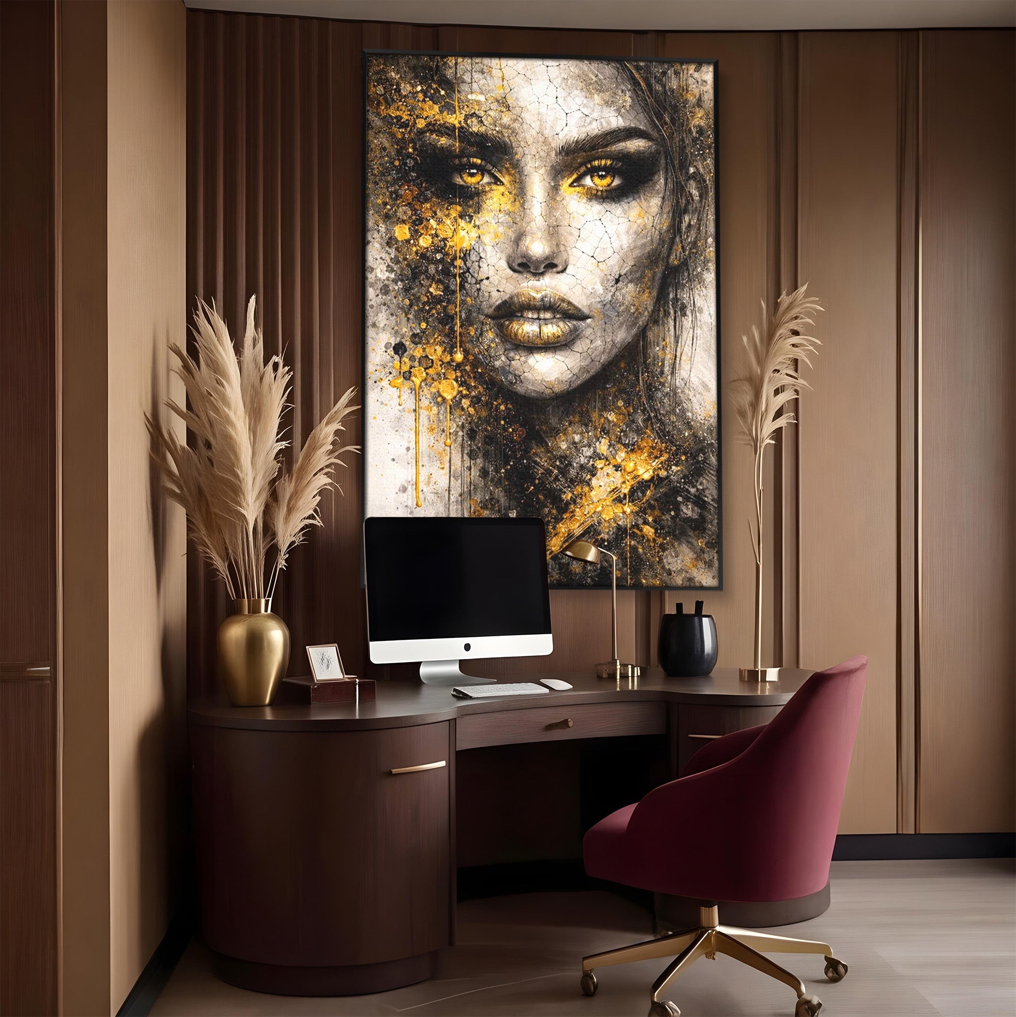 Tablou Canvas Premium LuxCanva® PI1158, Regina Aurie, Portret, Abstract, Femeie, Arta, Birou, Culori Vibrante