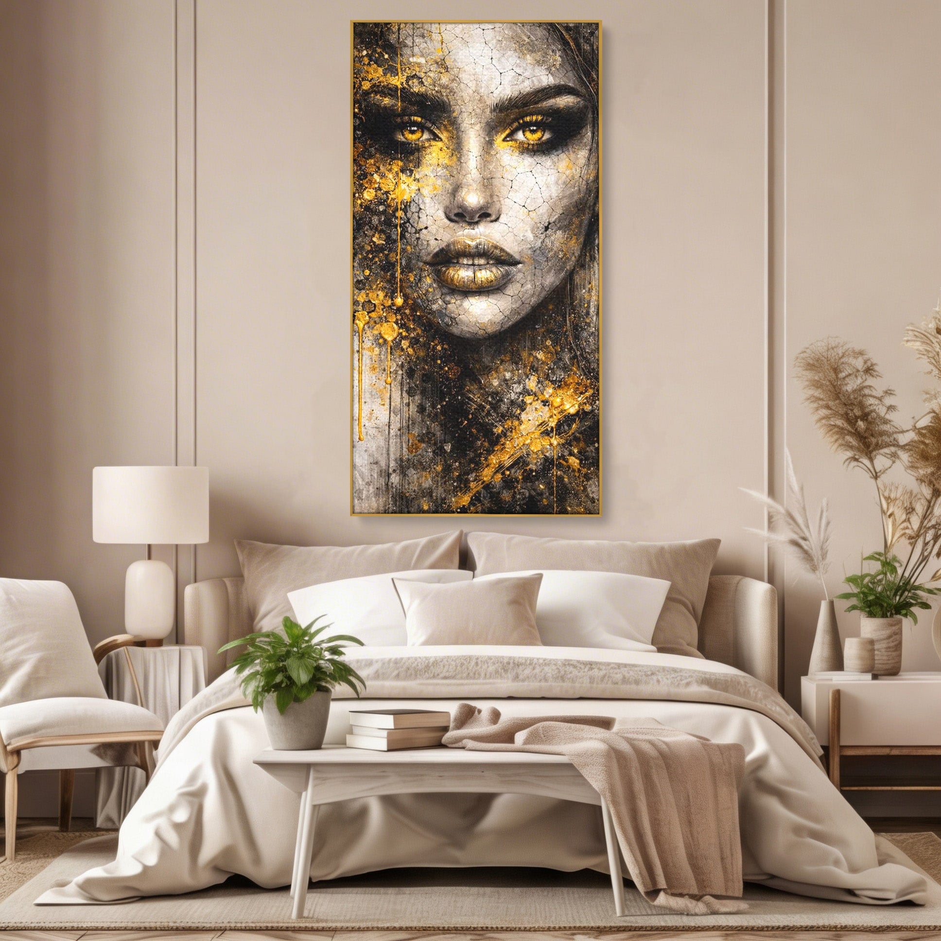 Tablou Canvas Premium LuxCanva® PI1158, Regina Aurie, Portret, Abstract, Femeie, Arta, Birou, Culori Vibrante