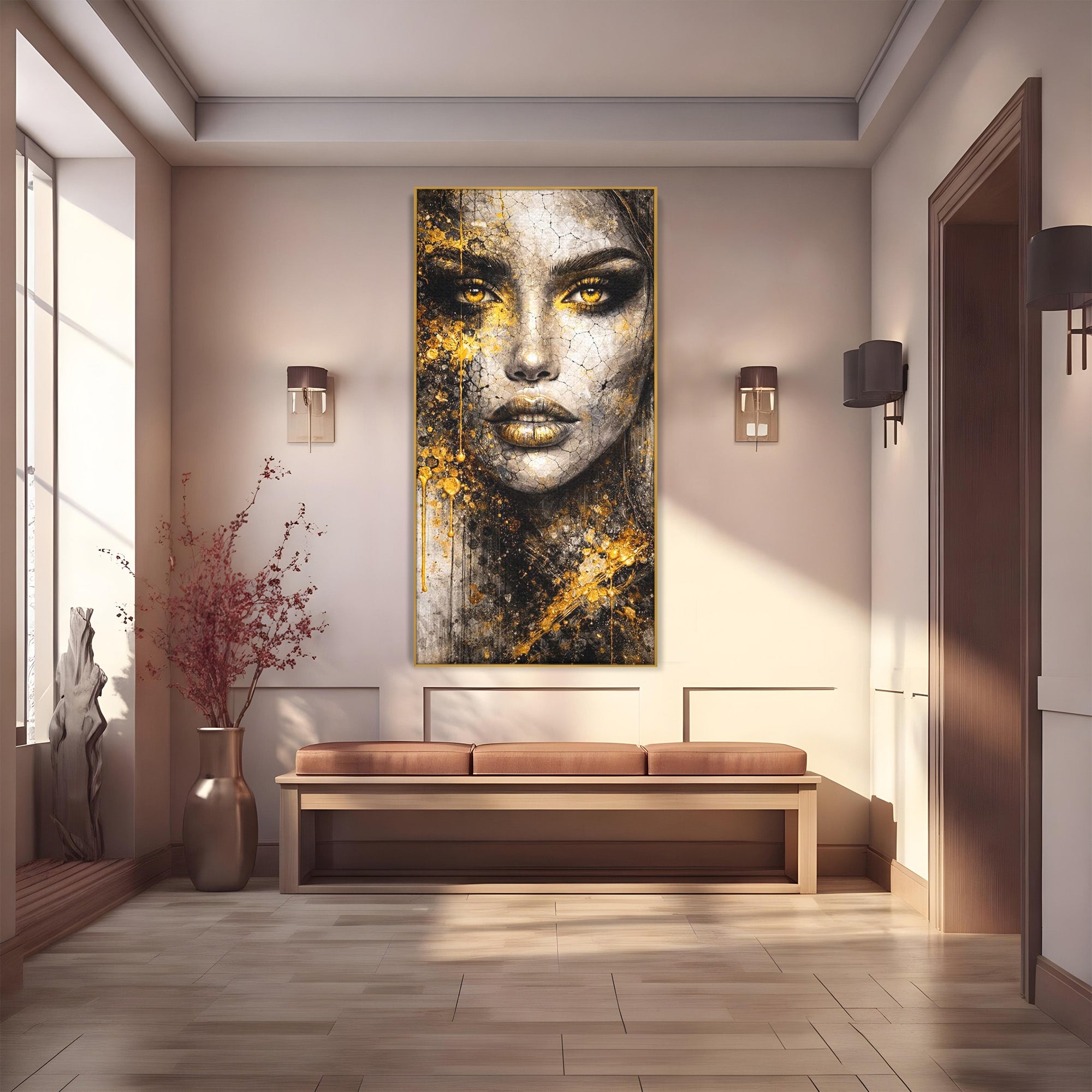 Tablou Canvas Premium LuxCanva® PI1158, Regina Aurie, Portret, Abstract, Femeie, Arta, Birou, Culori Vibrante