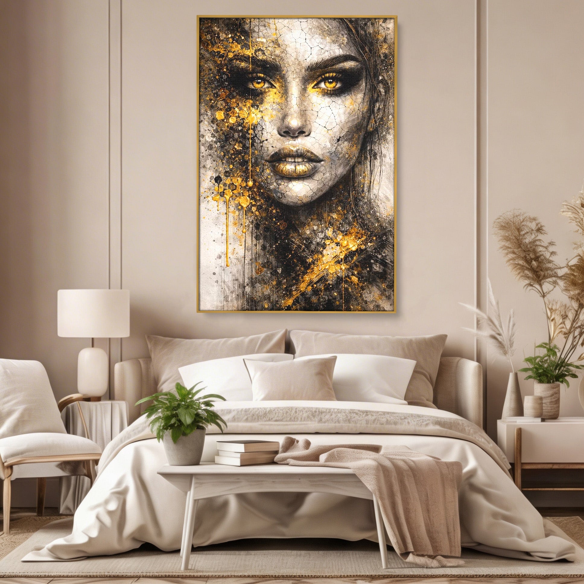 Tablou Canvas Premium LuxCanva® PI1158, Regina Aurie, Portret, Abstract, Femeie, Arta, Birou, Culori Vibrante
