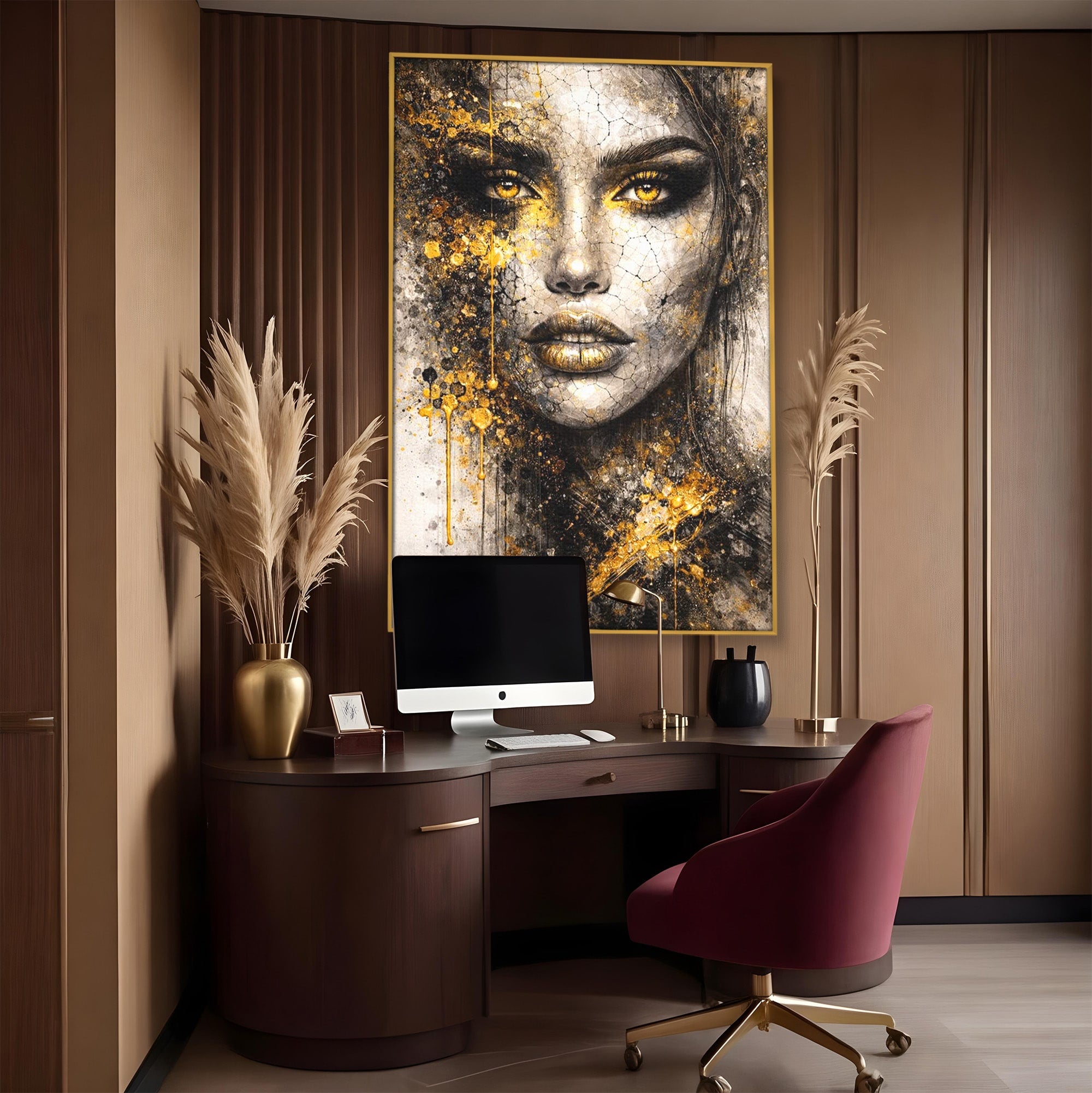 Tablou Canvas Premium LuxCanva® PI1158, Regina Aurie, Portret, Abstract, Femeie, Arta, Birou, Culori Vibrante