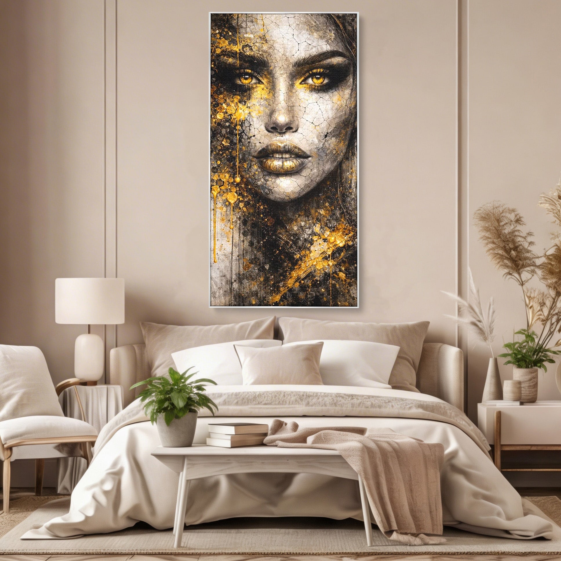 Tablou Canvas Premium LuxCanva® PI1158, Regina Aurie, Portret, Abstract, Femeie, Arta, Birou, Culori Vibrante