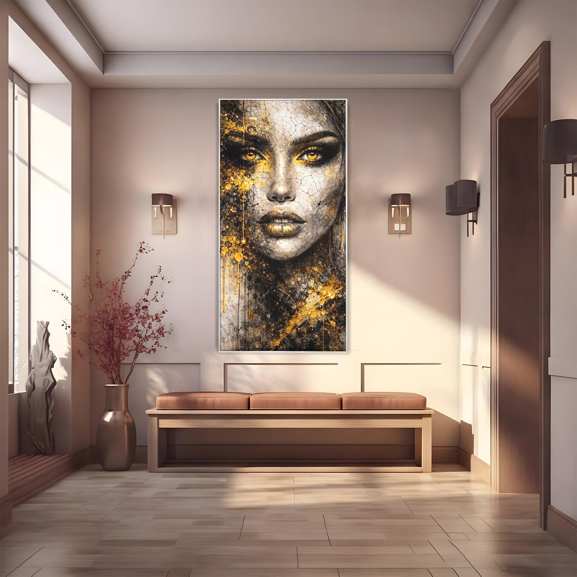 Tablou Canvas Premium LuxCanva® PI1158, Regina Aurie, Portret, Abstract, Femeie, Arta, Birou, Culori Vibrante
