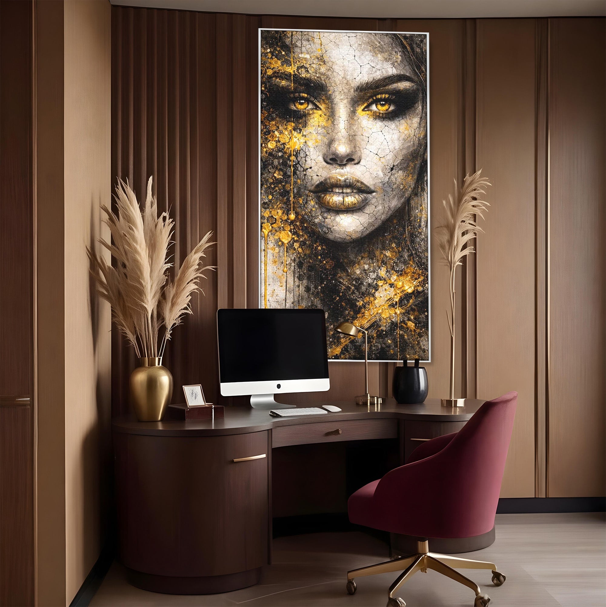 Tablou Canvas Premium LuxCanva® PI1158, Regina Aurie, Portret, Abstract, Femeie, Arta, Birou, Culori Vibrante