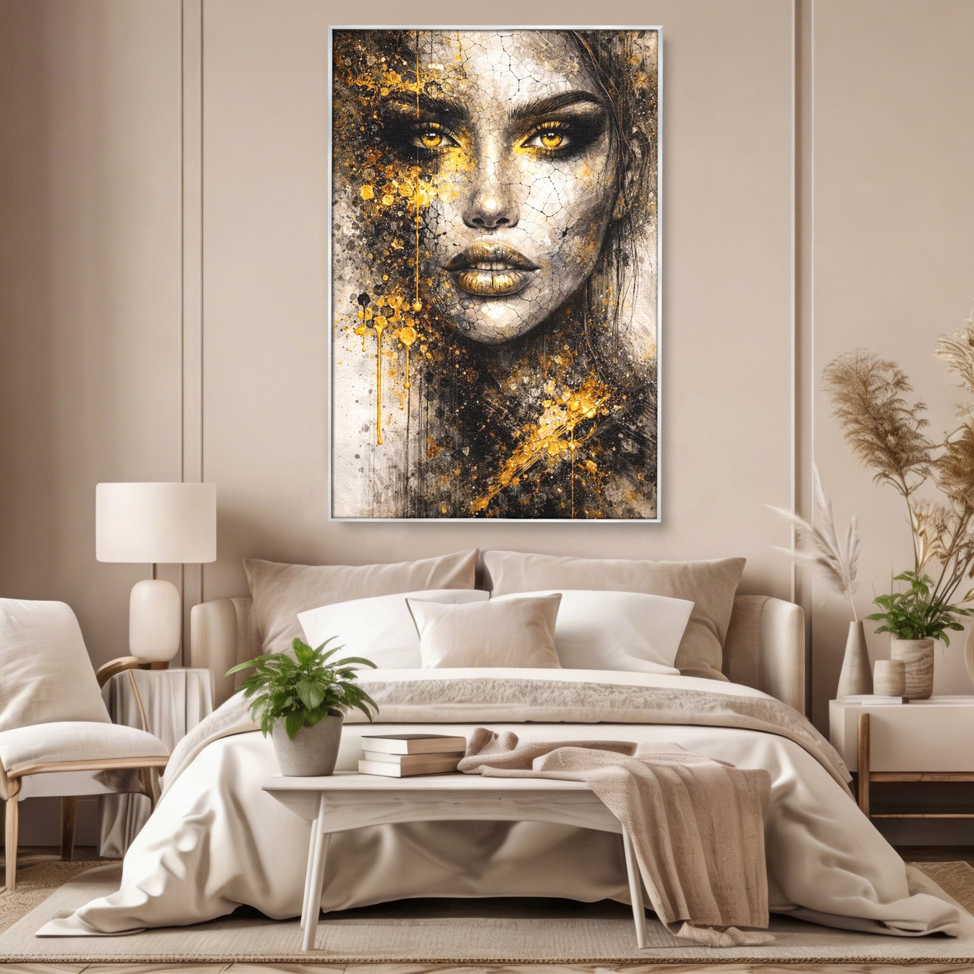 Tablou Canvas Premium LuxCanva® PI1158, Regina Aurie, Portret, Abstract, Femeie, Arta, Birou, Culori Vibrante