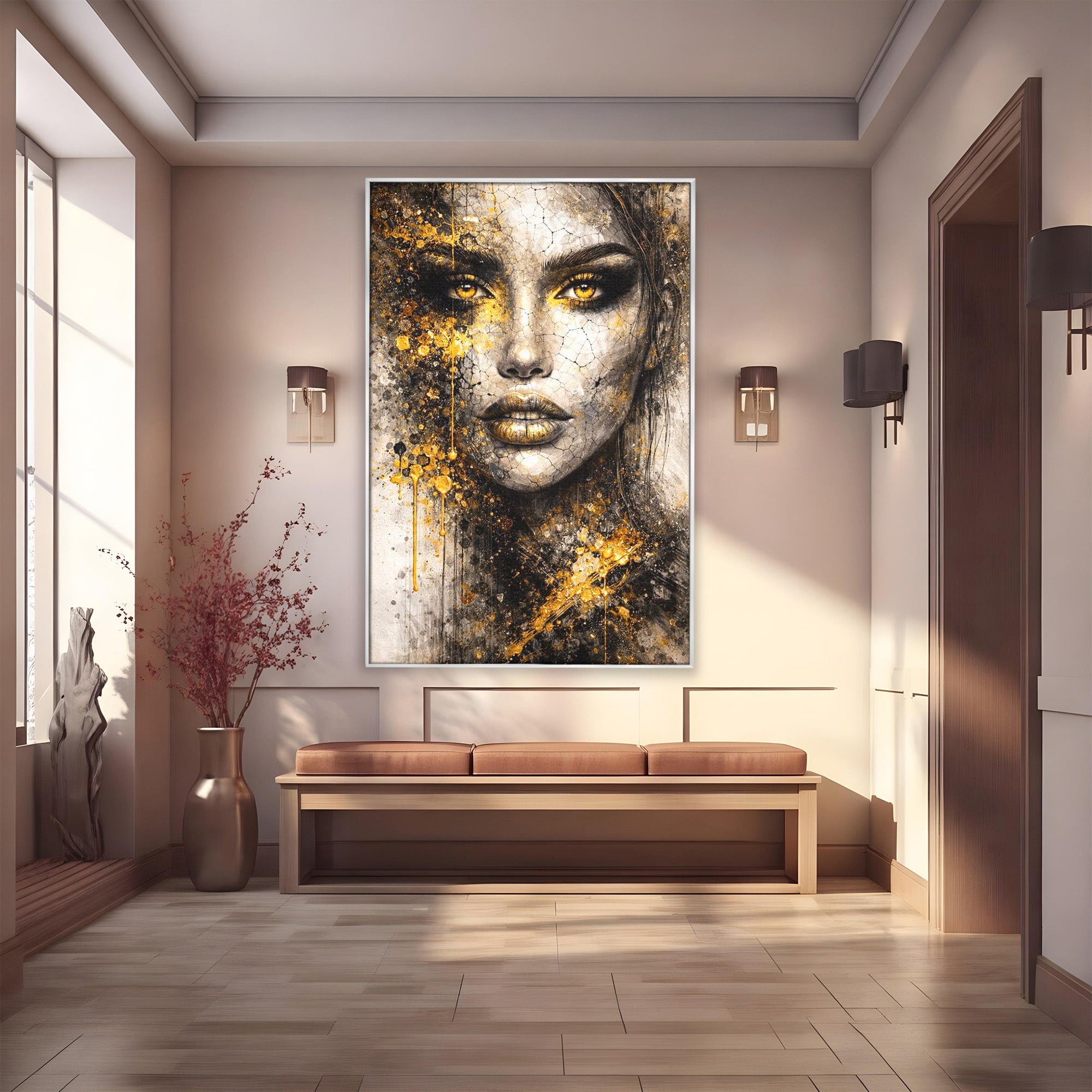 Tablou Canvas Premium LuxCanva® PI1158, Regina Aurie, Portret, Abstract, Femeie, Arta, Birou, Culori Vibrante