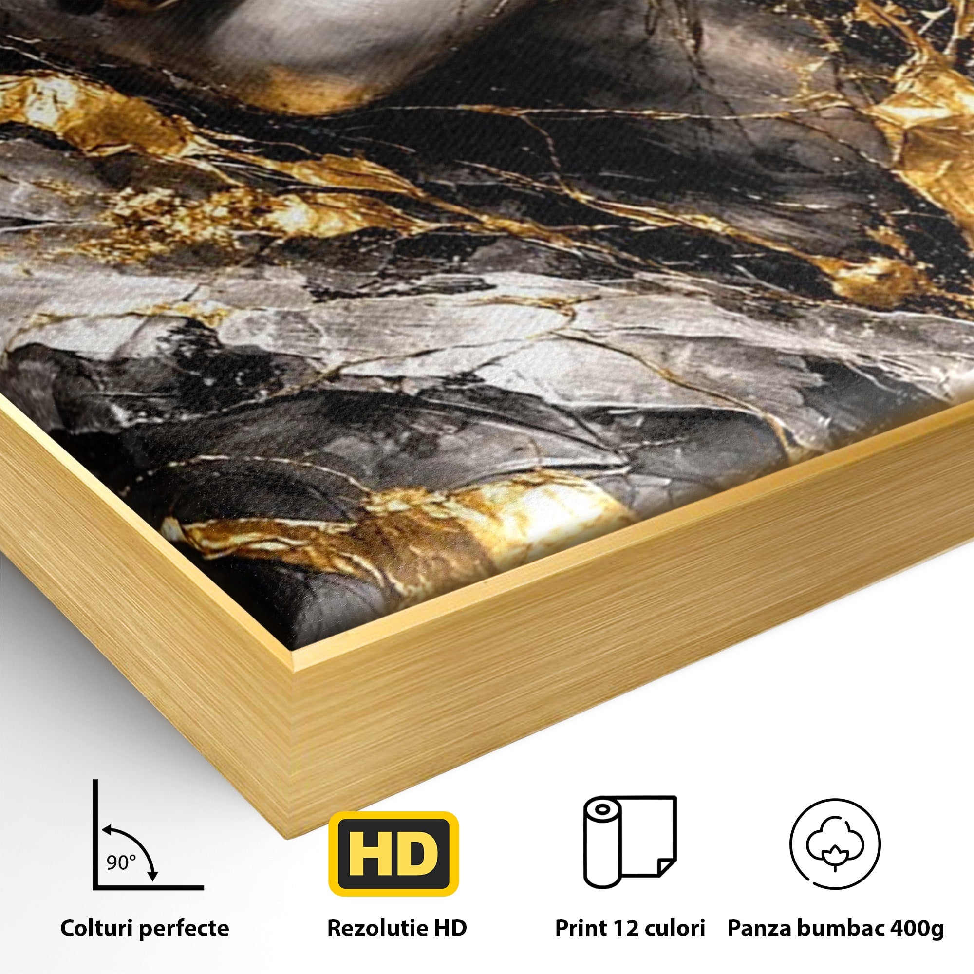 Tablou Canvas Premium LuxCanva® PI1159, Frumusetea Aurie, Portret, Flori, Arta Abstracta, Eleganta, Dormitor, Culori Vibrante