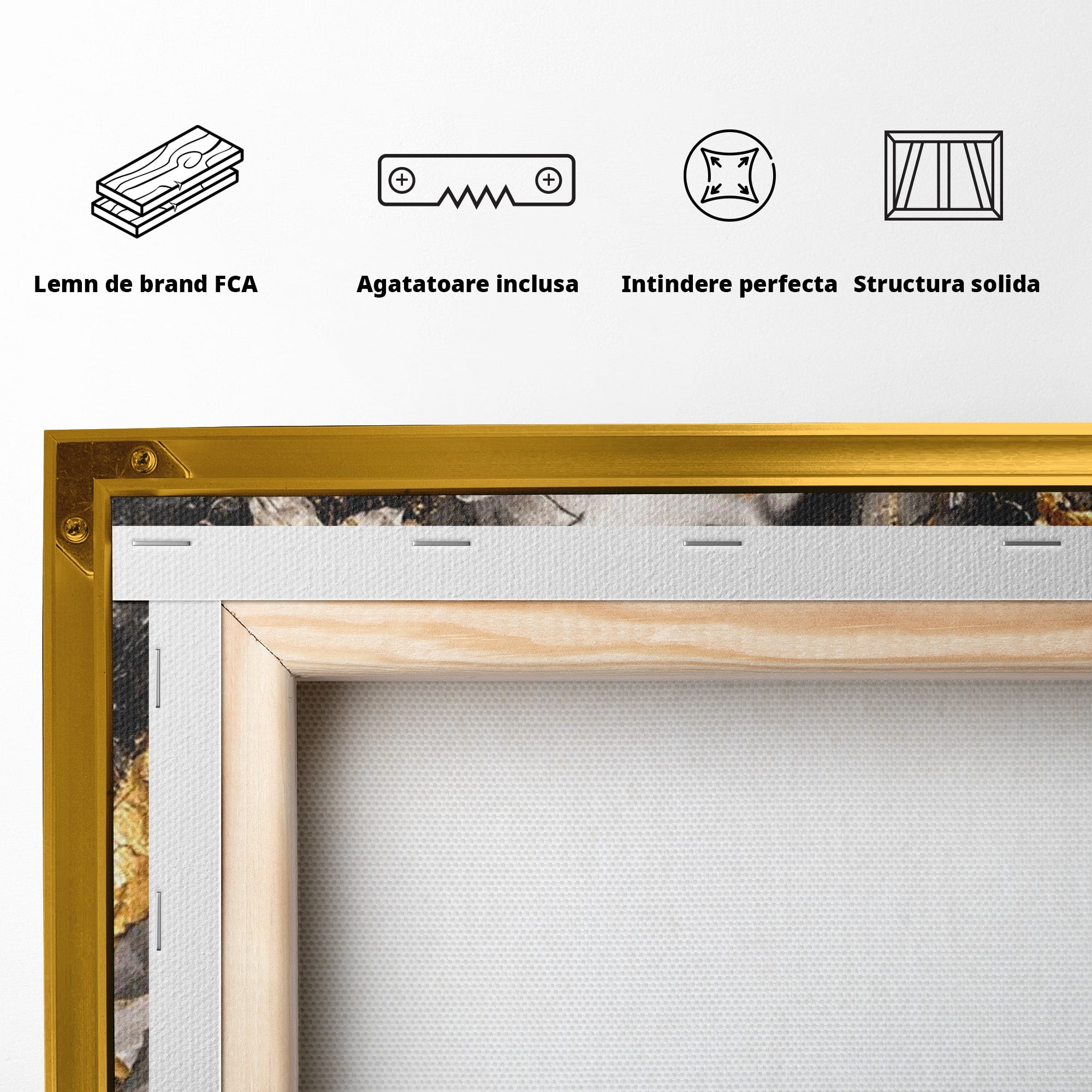Tablou Canvas Premium LuxCanva® PI1159, Frumusetea Aurie, Portret, Flori, Arta Abstracta, Eleganta, Dormitor, Culori Vibrante