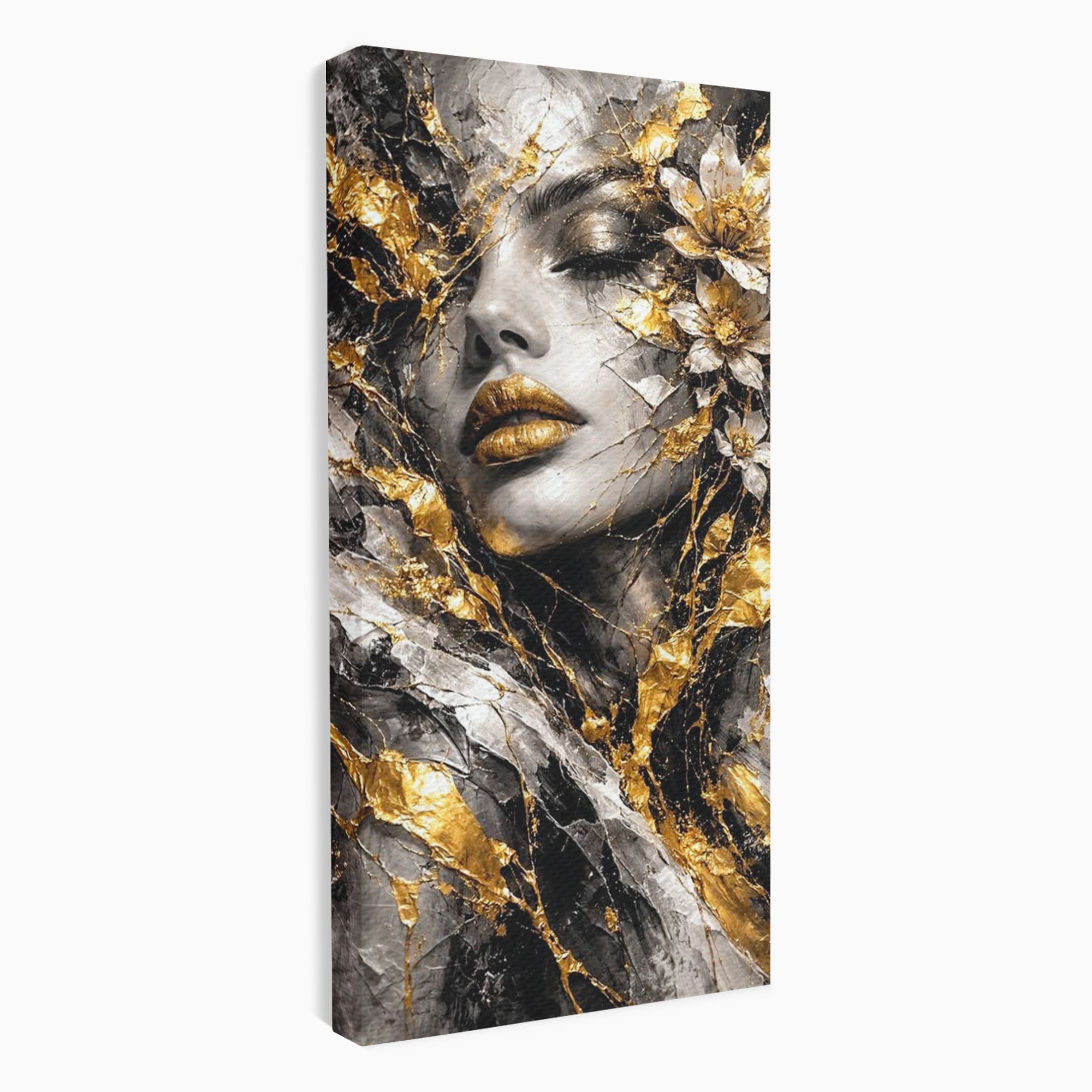 Tablou Canvas Premium LuxCanva® PI1159, Frumusetea Aurie, Portret, Flori, Arta Abstracta, Eleganta, Dormitor, Culori Vibrante