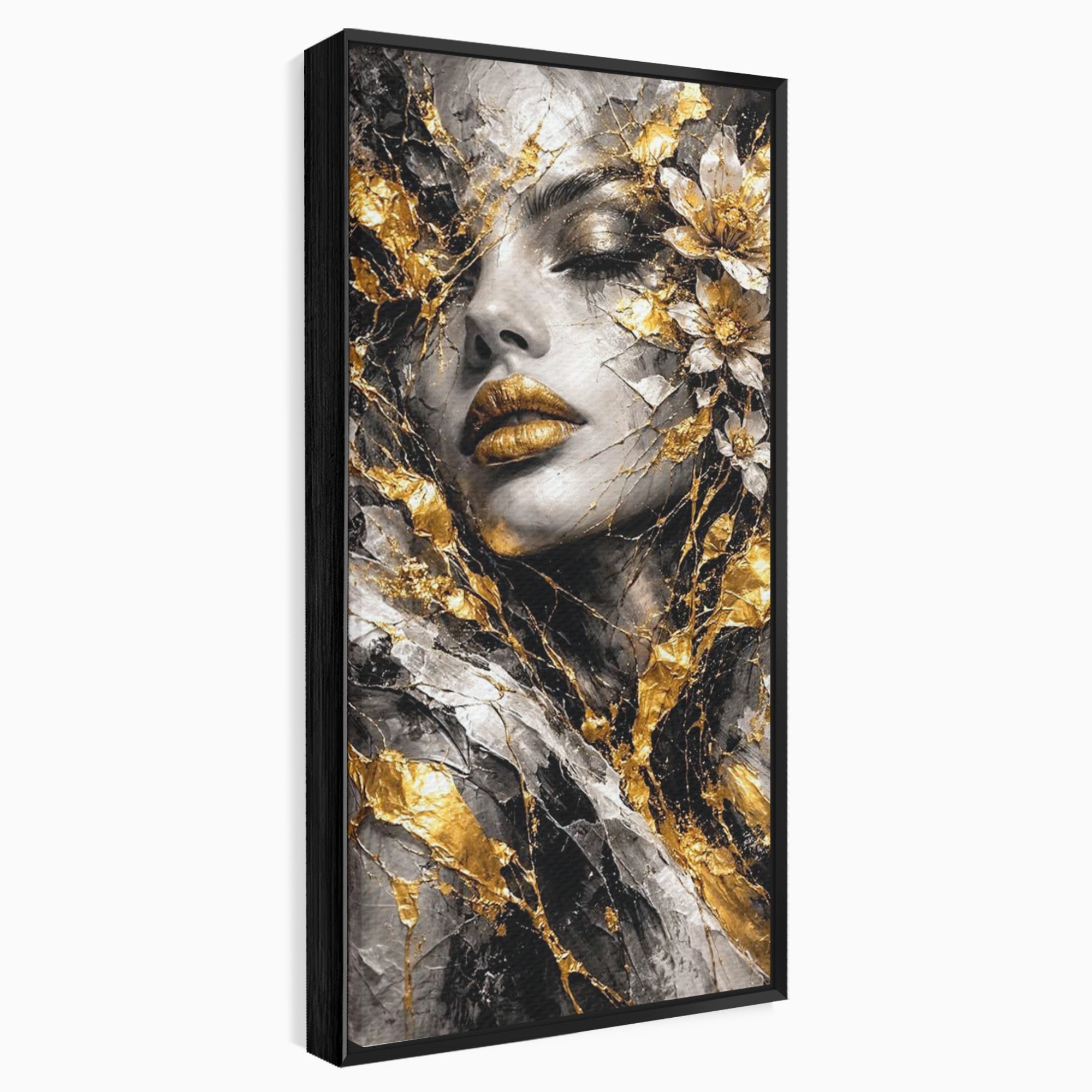 Tablou Canvas Premium LuxCanva® PI1159, Frumusetea Aurie, Portret, Flori, Arta Abstracta, Eleganta, Dormitor, Culori Vibrante