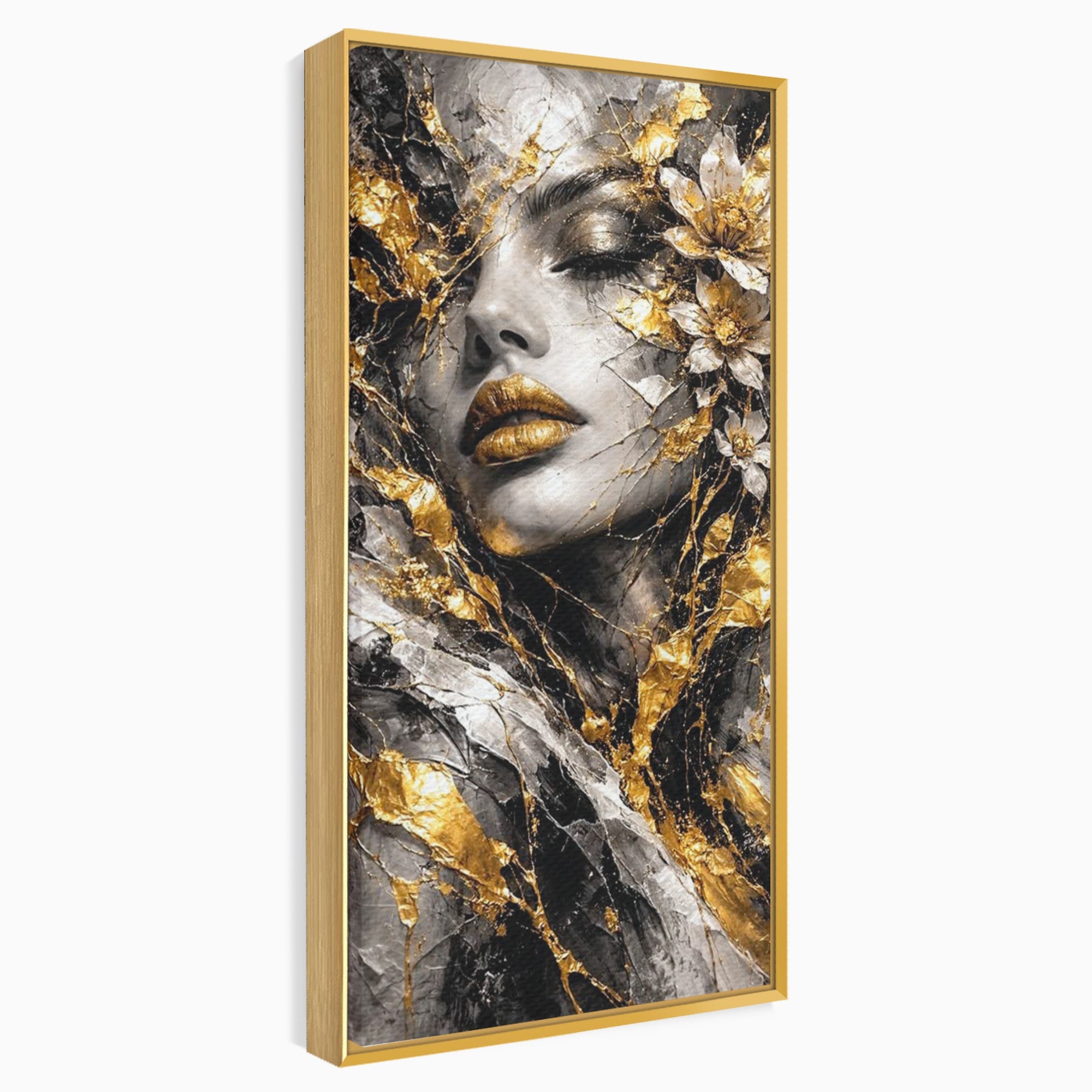 Tablou Canvas Premium LuxCanva® PI1159, Frumusetea Aurie, Portret, Flori, Arta Abstracta, Eleganta, Dormitor, Culori Vibrante