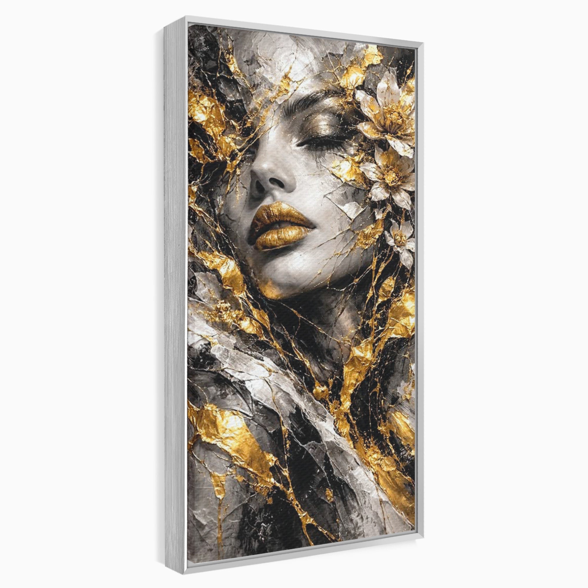Tablou Canvas Premium LuxCanva® PI1159, Frumusetea Aurie, Portret, Flori, Arta Abstracta, Eleganta, Dormitor, Culori Vibrante
