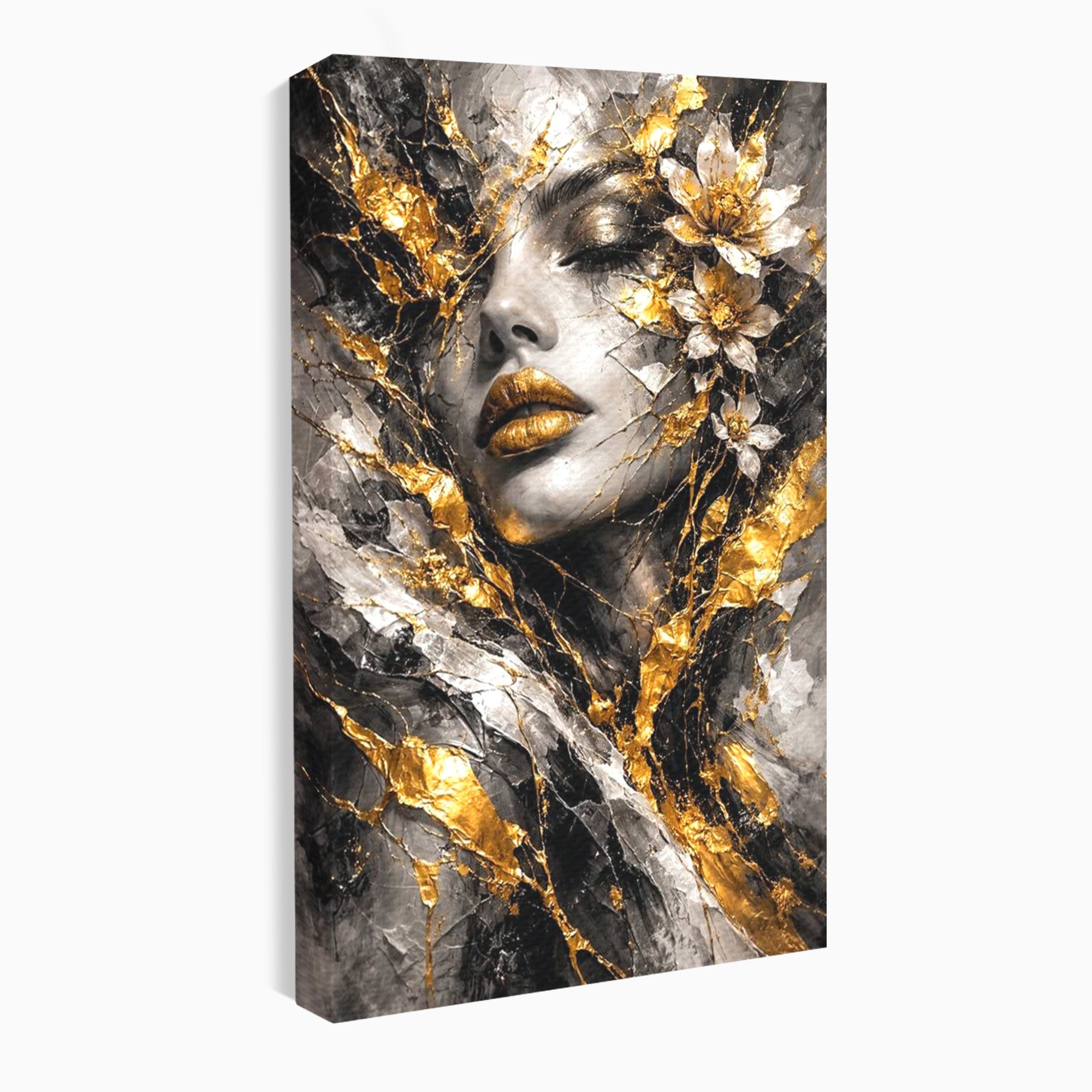 Tablou Canvas Premium LuxCanva® PI1159, Frumusetea Aurie, Portret, Flori, Arta Abstracta, Eleganta, Dormitor, Culori Vibrante