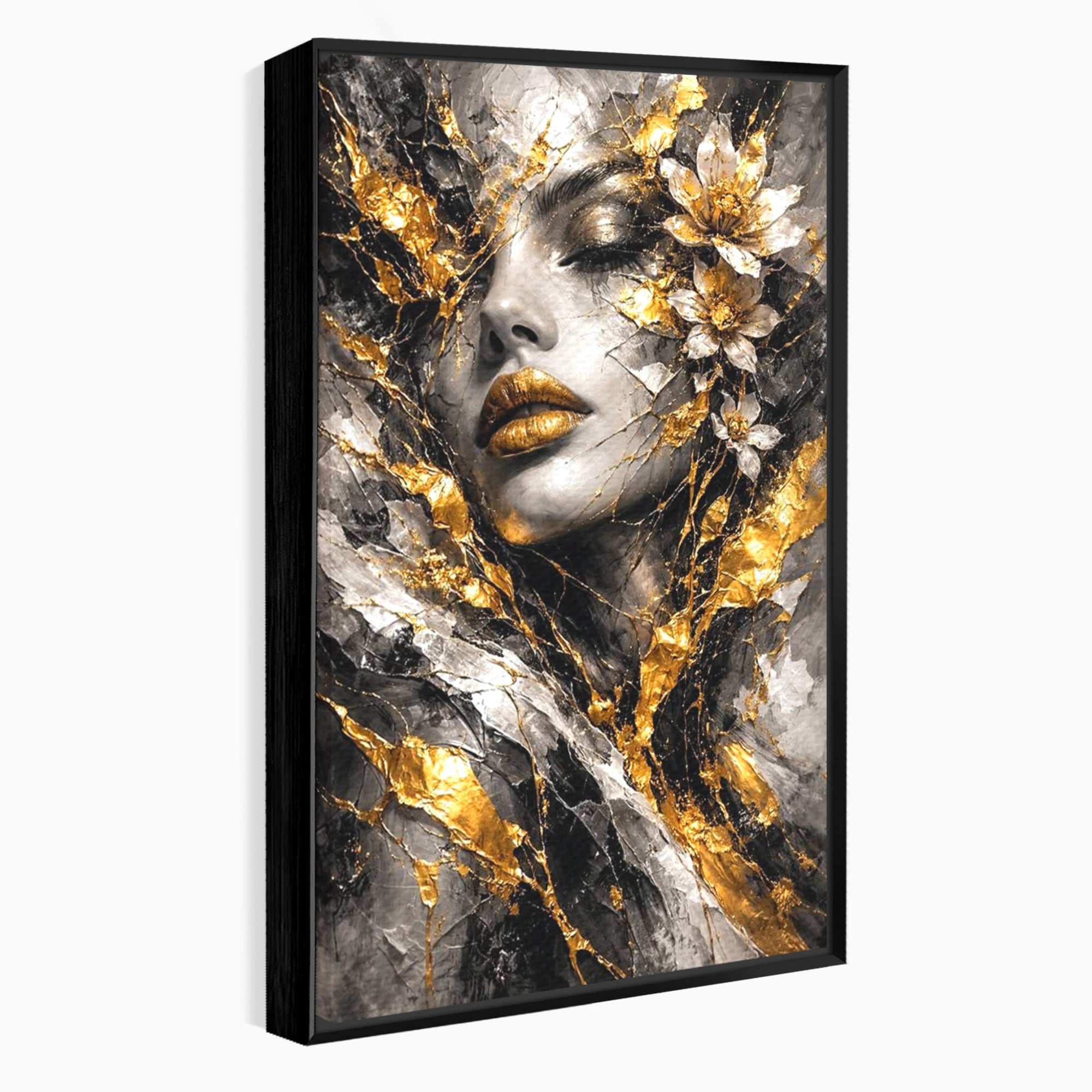 Tablou Canvas Premium LuxCanva® PI1159, Frumusetea Aurie, Portret, Flori, Arta Abstracta, Eleganta, Dormitor, Culori Vibrante