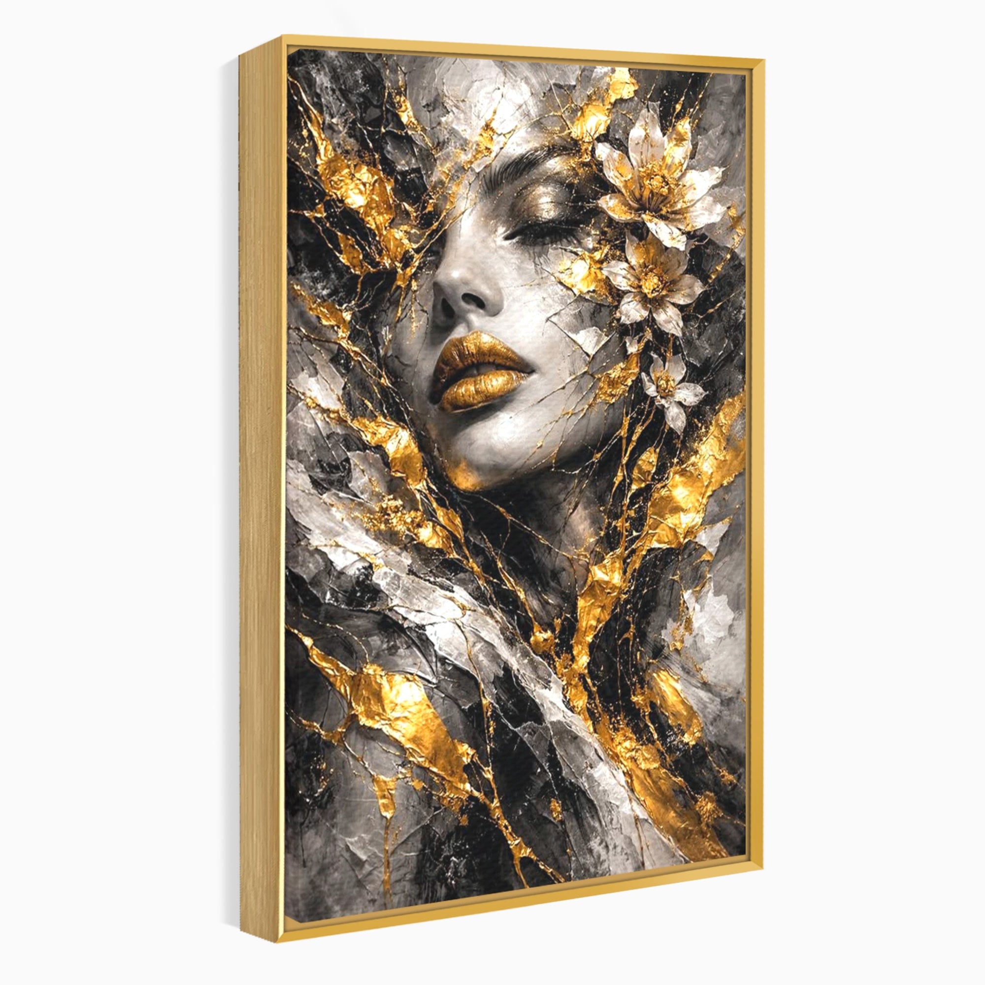 Tablou Canvas Premium LuxCanva® PI1159, Frumusetea Aurie, Portret, Flori, Arta Abstracta, Eleganta, Dormitor, Culori Vibrante