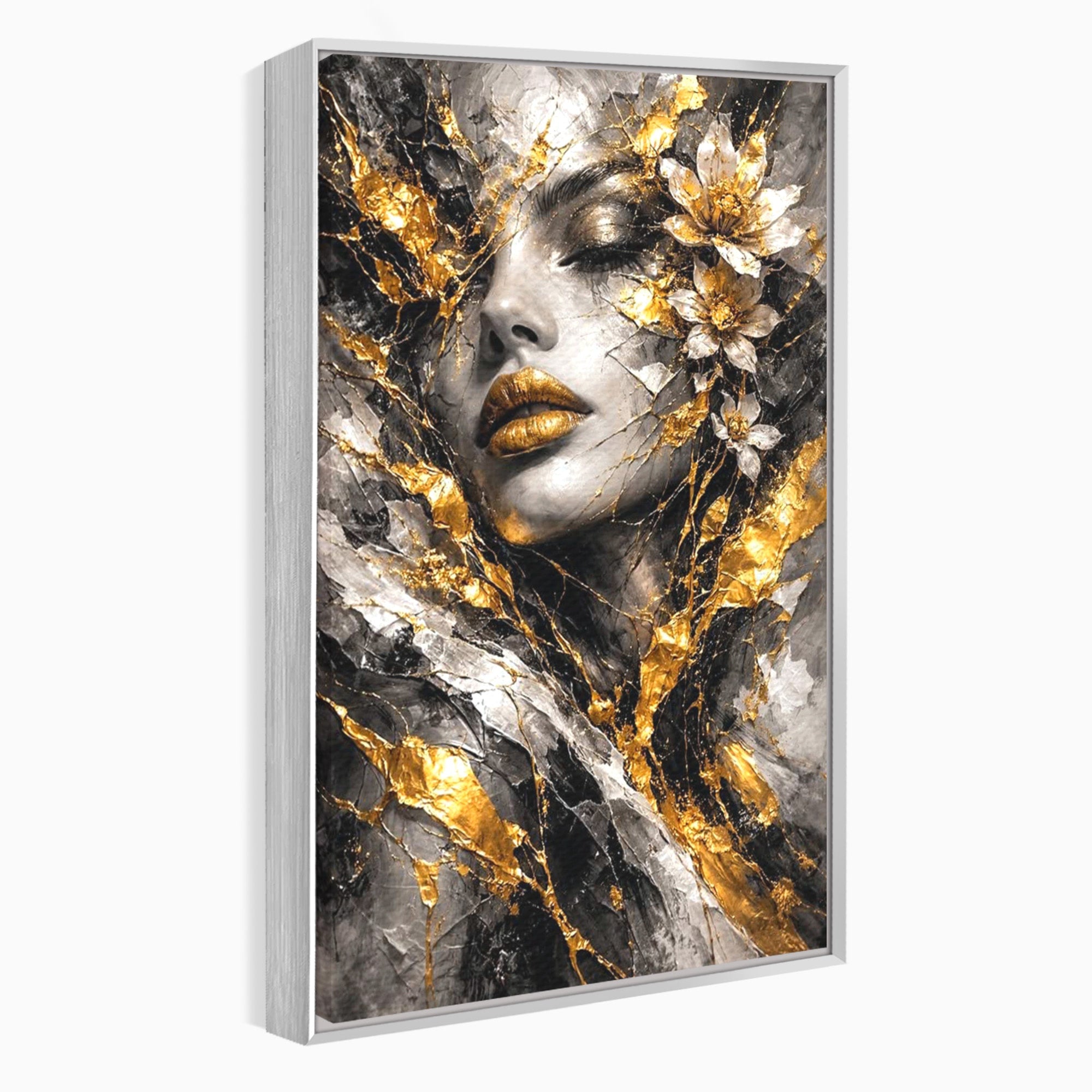 Tablou Canvas Premium LuxCanva® PI1159, Frumusetea Aurie, Portret, Flori, Arta Abstracta, Eleganta, Dormitor, Culori Vibrante
