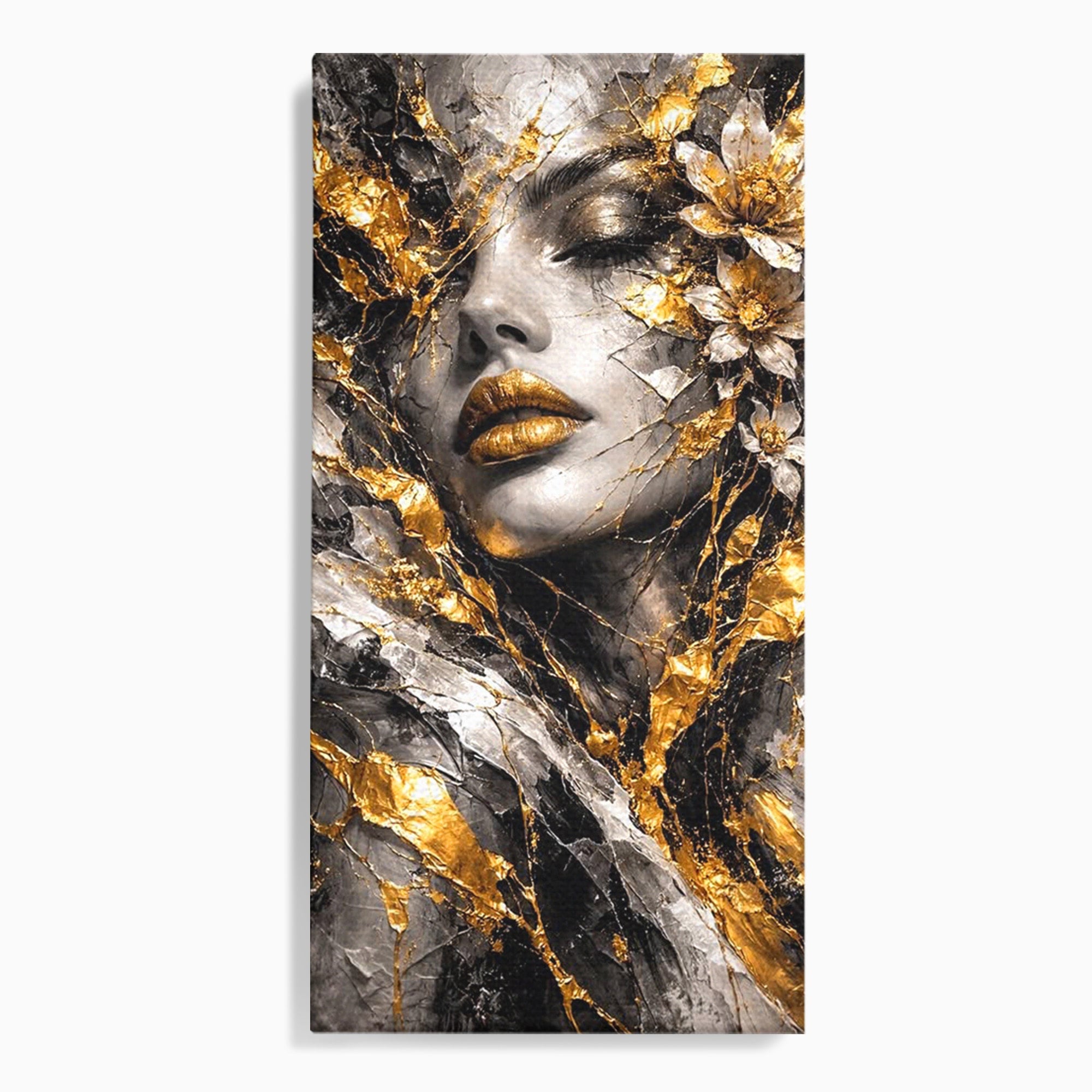 Tablou Canvas Premium LuxCanva® PI1159, Frumusetea Aurie, Portret, Flori, Arta Abstracta, Eleganta, Dormitor, Culori Vibrante