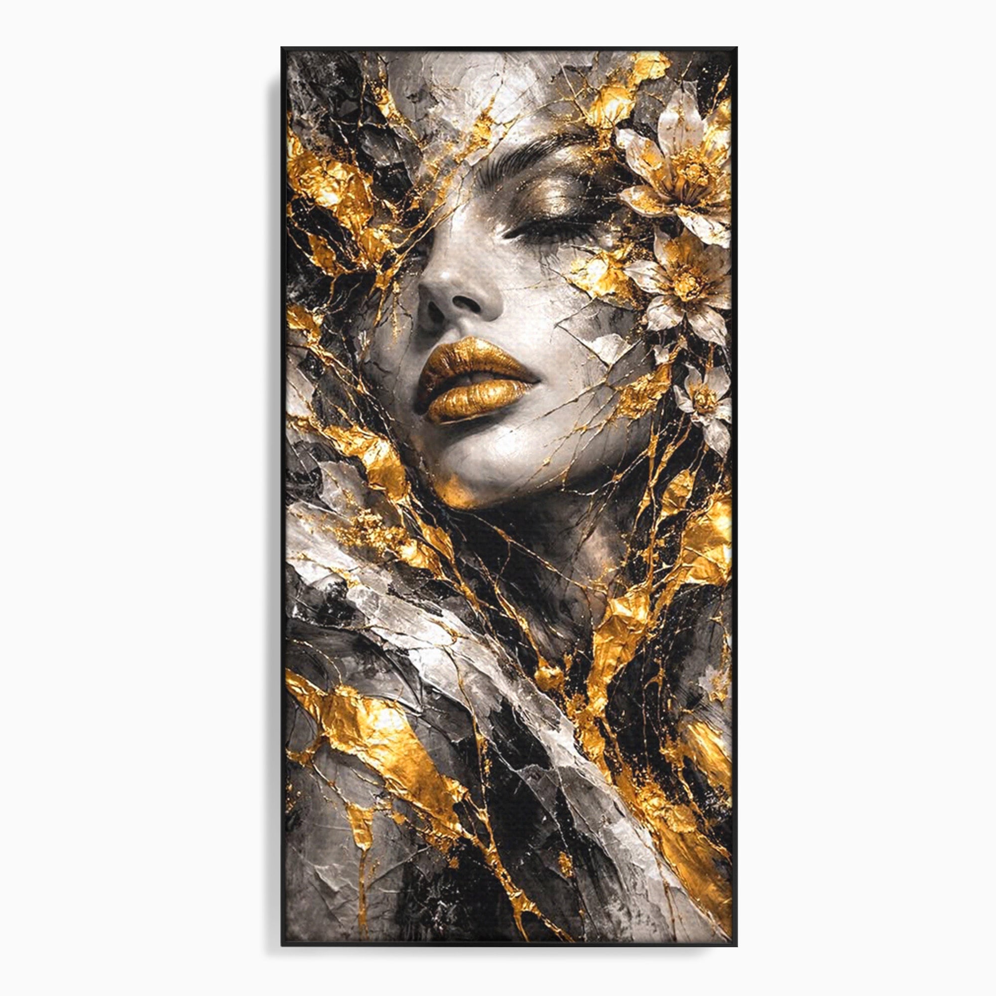 Tablou Canvas Premium LuxCanva® PI1159, Frumusetea Aurie, Portret, Flori, Arta Abstracta, Eleganta, Dormitor, Culori Vibrante