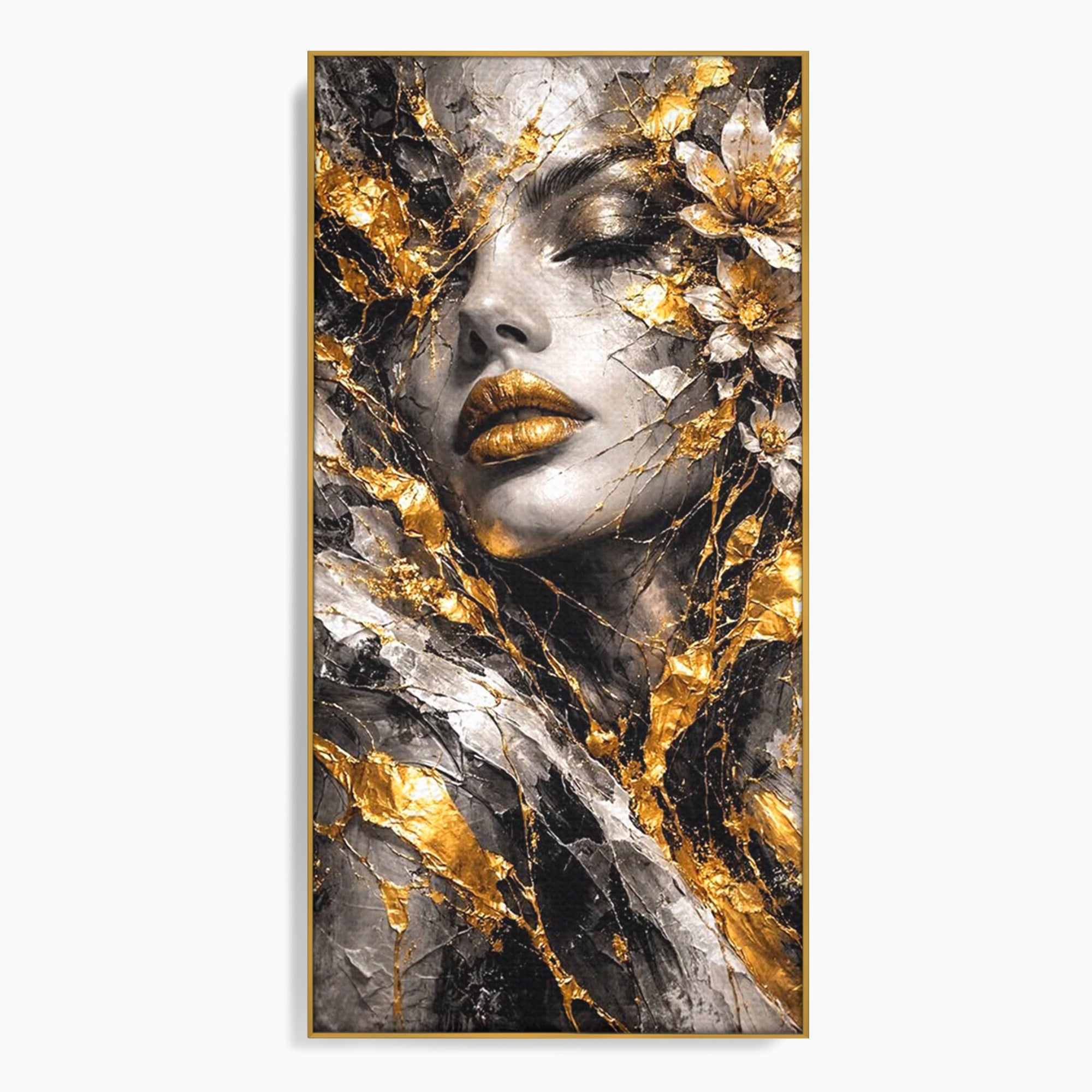 Tablou Canvas Premium LuxCanva® PI1159, Frumusetea Aurie, Portret, Flori, Arta Abstracta, Eleganta, Dormitor, Culori Vibrante