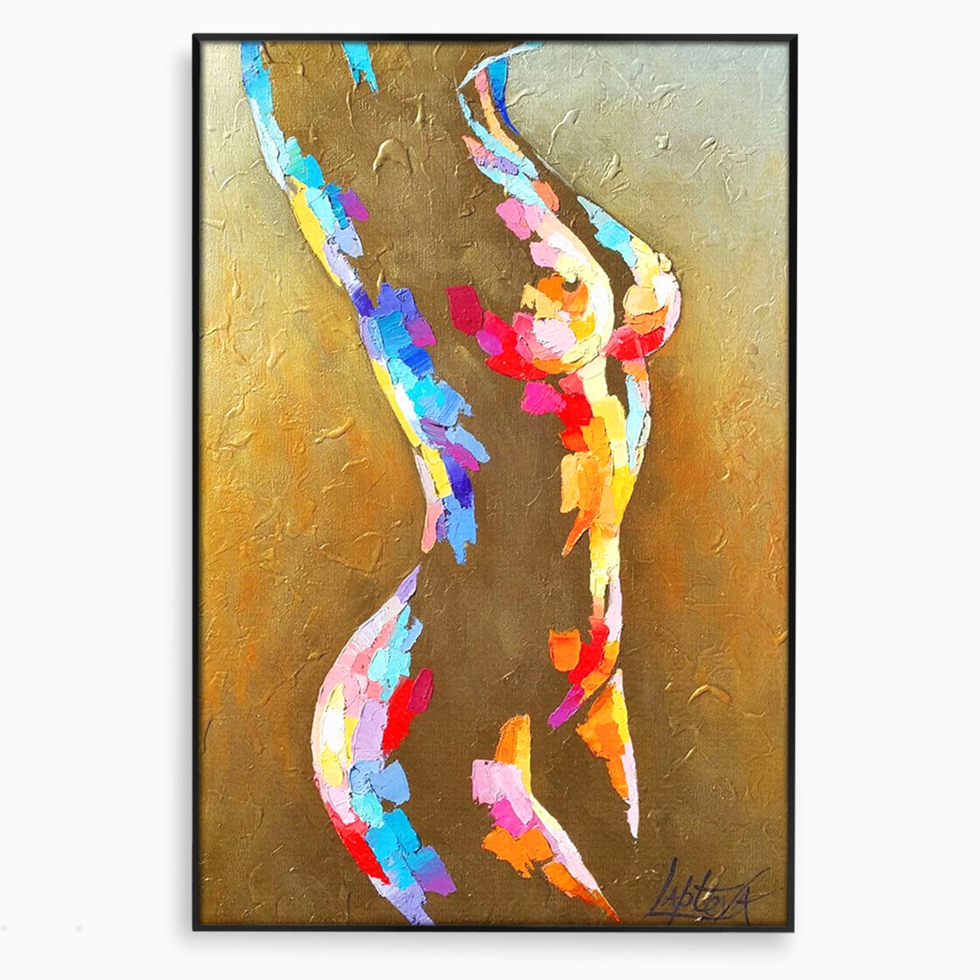 Tablou Canvas Premium LuxCanva® PI1161, Dansul Formelor Abstracte, Silueta, Trup, Femeie, Living, Dormitor, Culori Vibrante