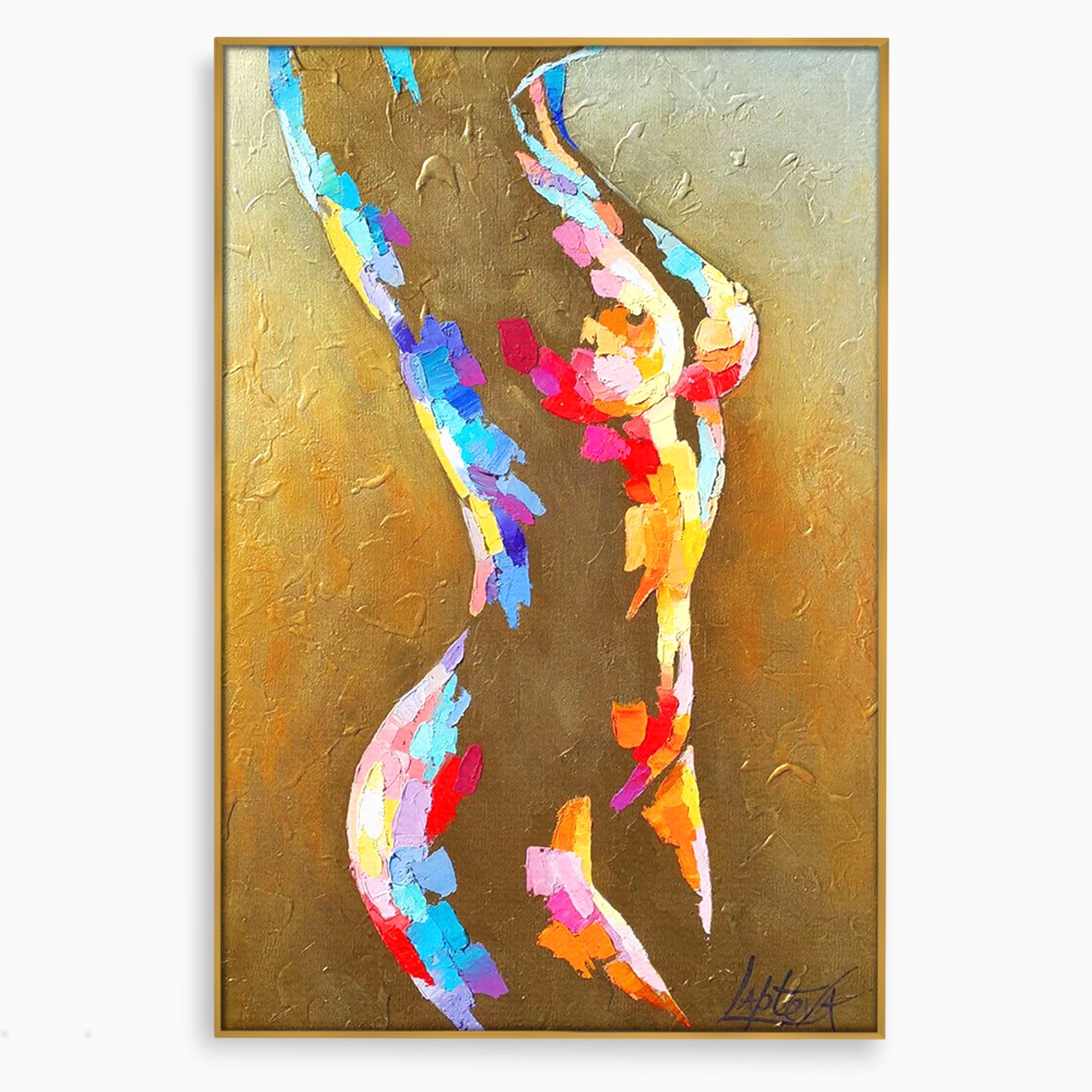 Tablou Canvas Premium LuxCanva® PI1161, Dansul Formelor Abstracte, Silueta, Trup, Femeie, Living, Dormitor, Culori Vibrante