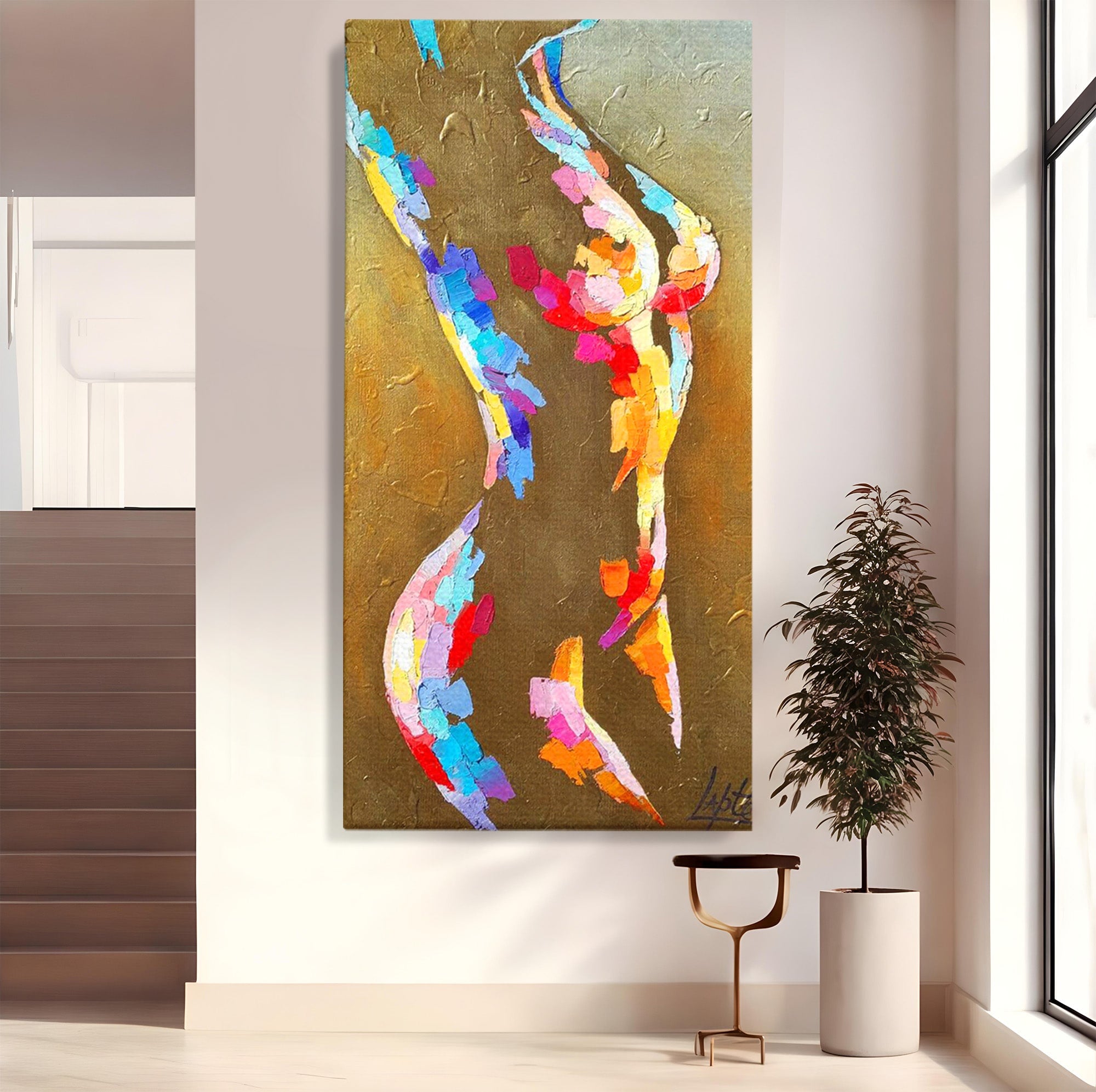 Tablou Canvas Premium LuxCanva® PI1161, Dansul Formelor Abstracte, Silueta, Trup, Femeie, Living, Dormitor, Culori Vibrante