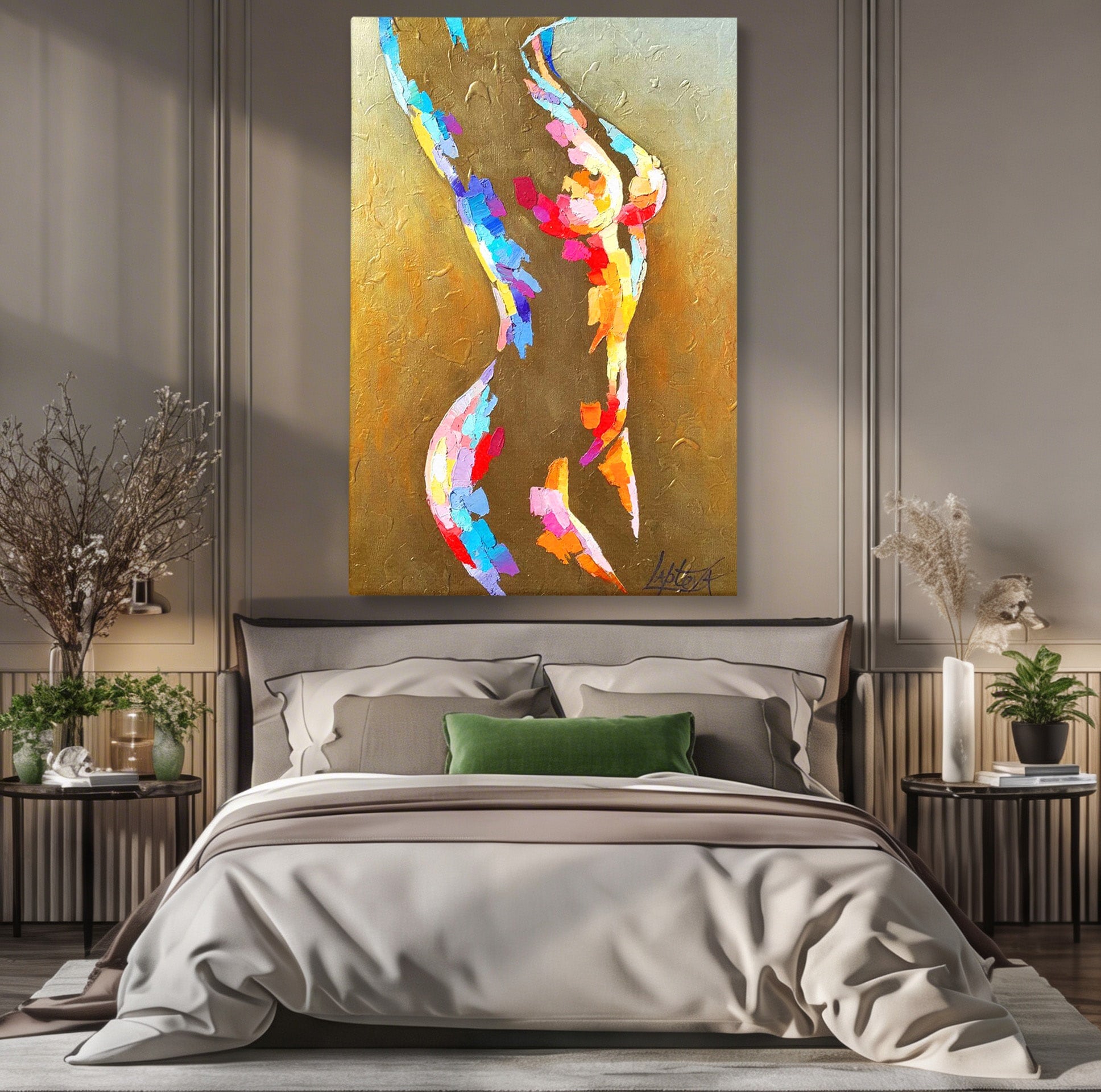 Tablou Canvas Premium LuxCanva® PI1161, Dansul Formelor Abstracte, Silueta, Trup, Femeie, Living, Dormitor, Culori Vibrante