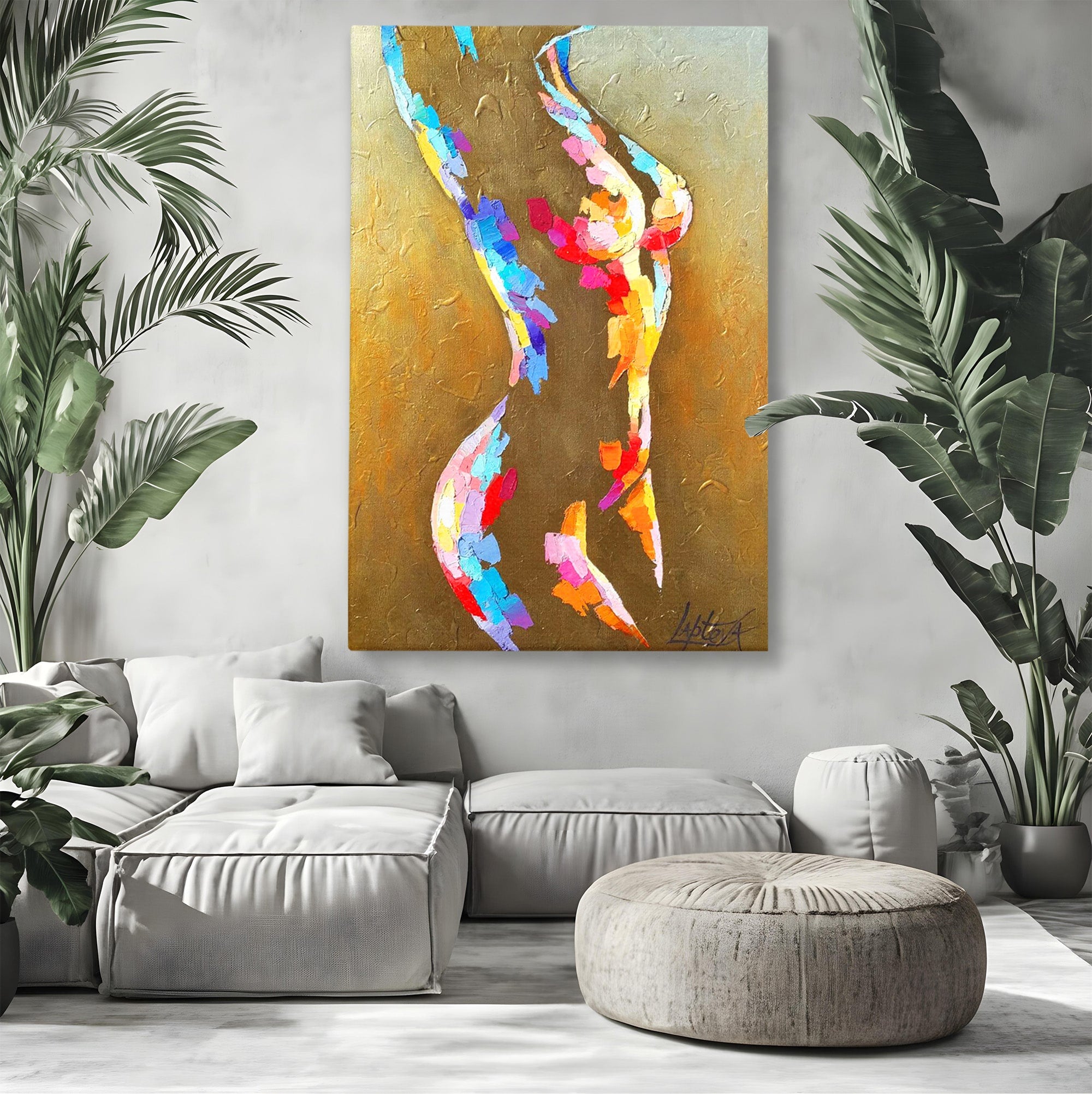 Tablou Canvas Premium LuxCanva® PI1161, Dansul Formelor Abstracte, Silueta, Trup, Femeie, Living, Dormitor, Culori Vibrante