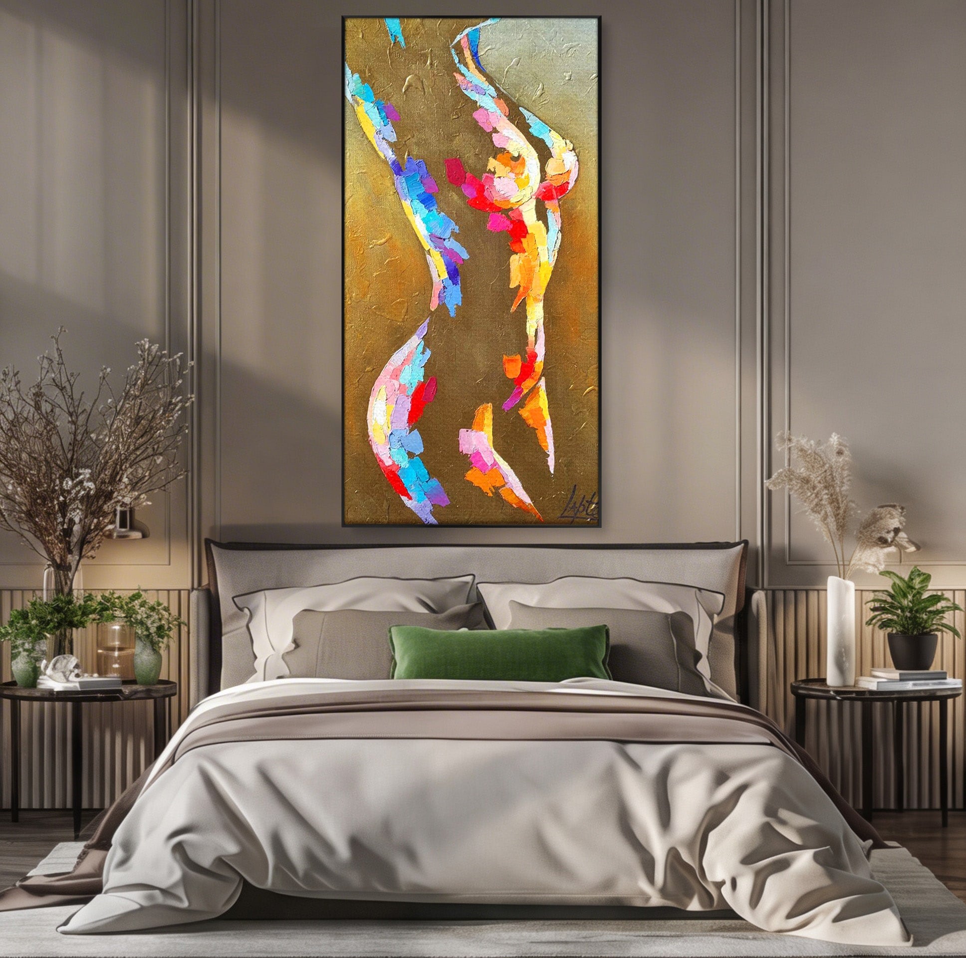 Tablou Canvas Premium LuxCanva® PI1161, Dansul Formelor Abstracte, Silueta, Trup, Femeie, Living, Dormitor, Culori Vibrante