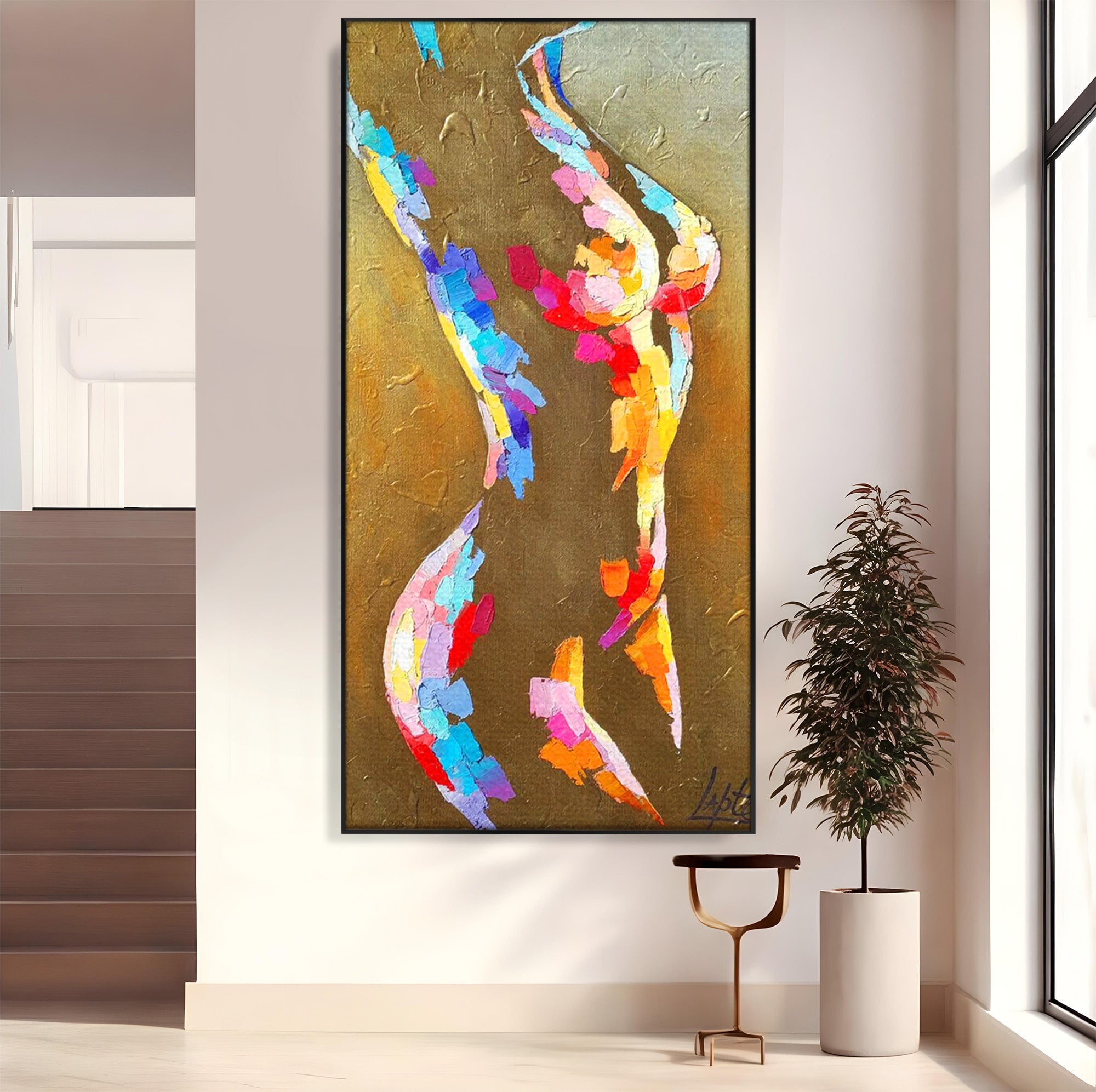 Tablou Canvas Premium LuxCanva® PI1161, Dansul Formelor Abstracte, Silueta, Trup, Femeie, Living, Dormitor, Culori Vibrante