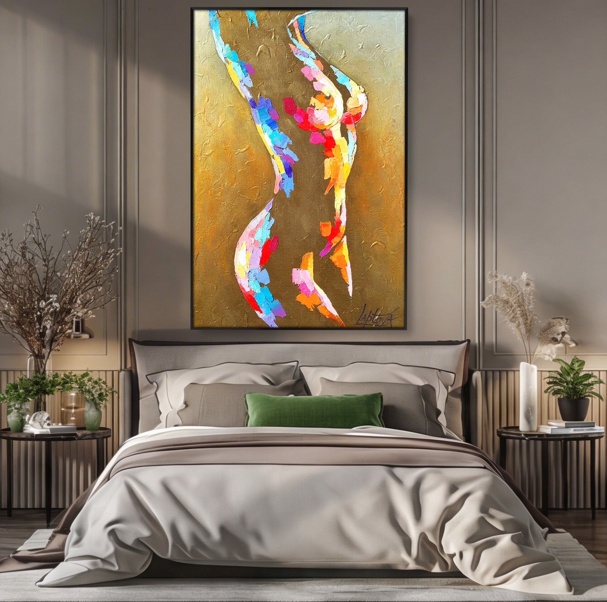 Tablou Canvas Premium LuxCanva® PI1161, Dansul Formelor Abstracte, Silueta, Trup, Femeie, Living, Dormitor, Culori Vibrante