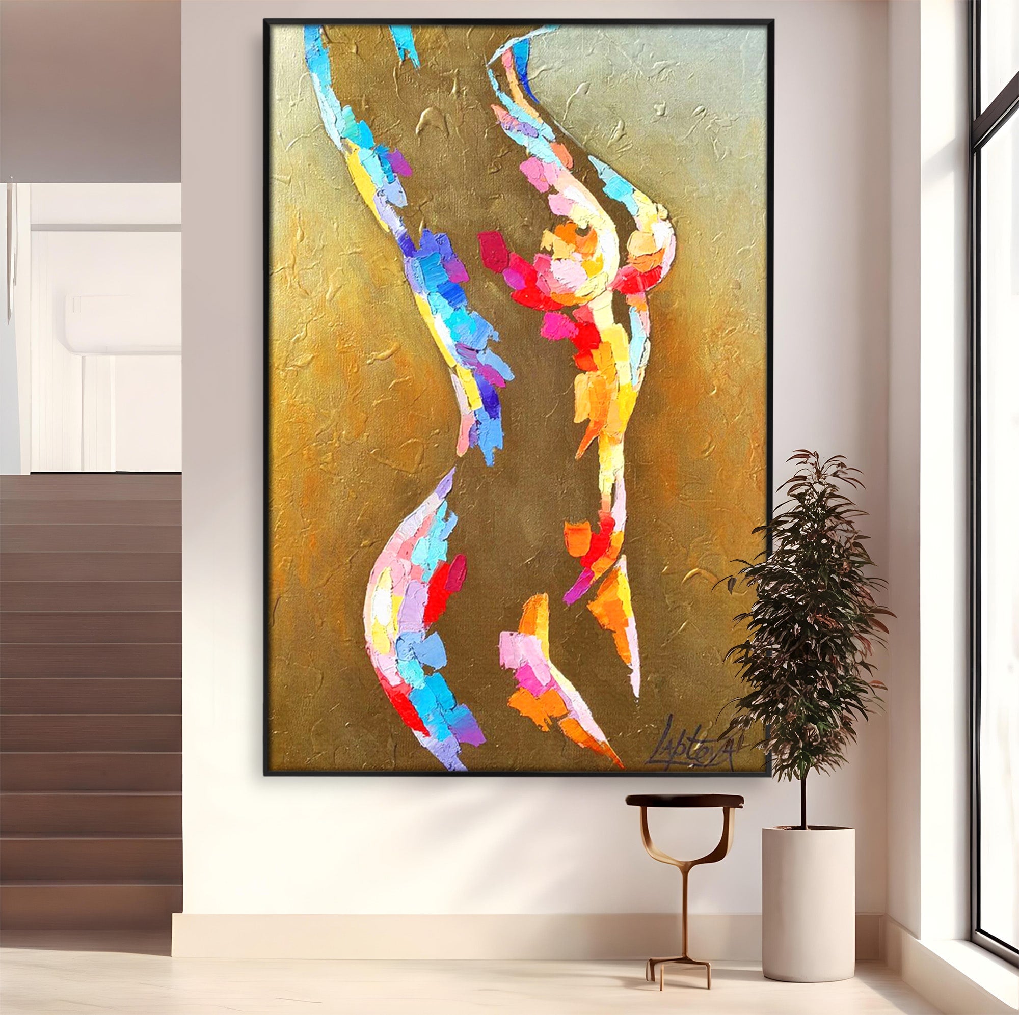 Tablou Canvas Premium LuxCanva® PI1161, Dansul Formelor Abstracte, Silueta, Trup, Femeie, Living, Dormitor, Culori Vibrante