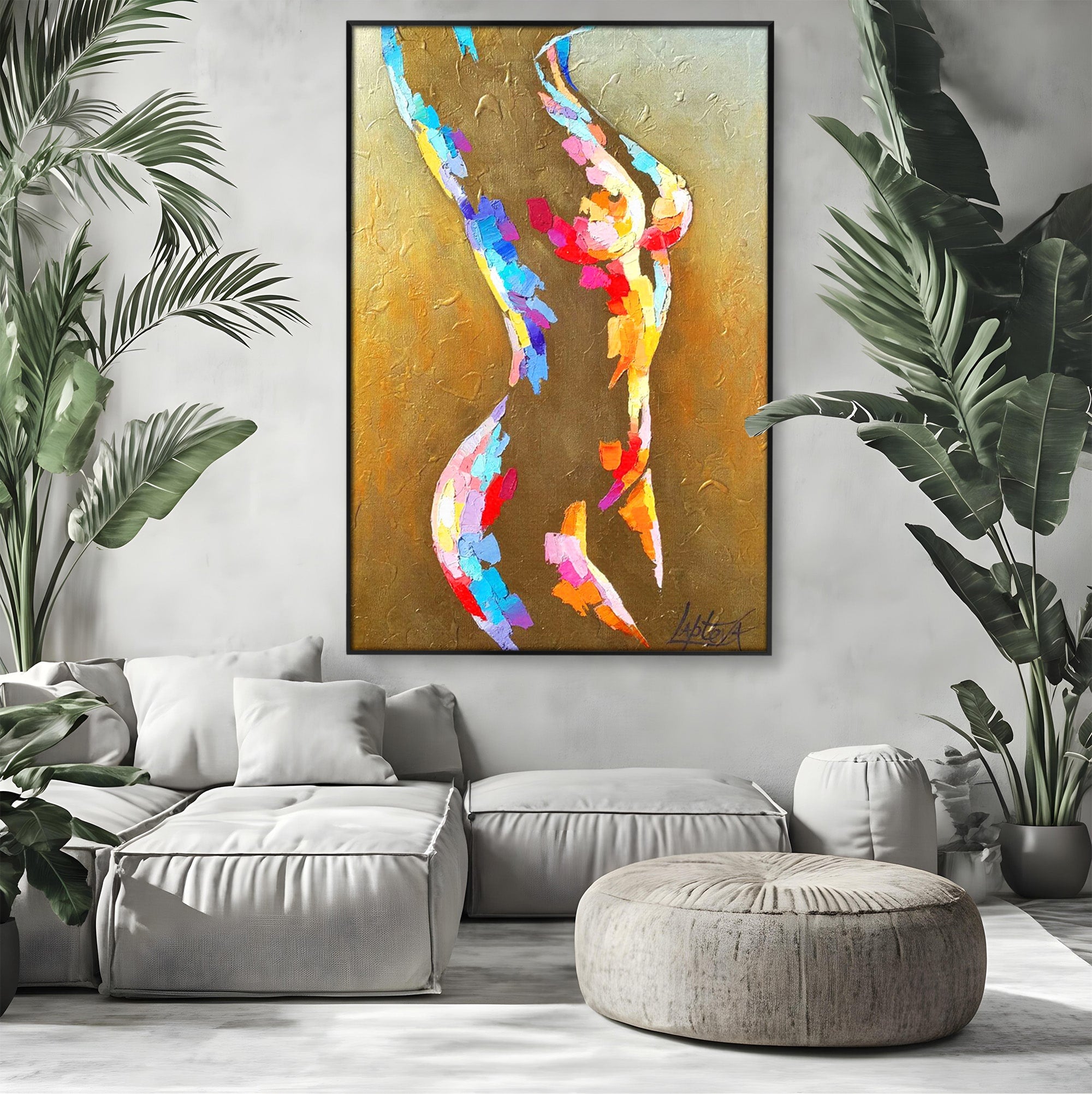 Tablou Canvas Premium LuxCanva® PI1161, Dansul Formelor Abstracte, Silueta, Trup, Femeie, Living, Dormitor, Culori Vibrante
