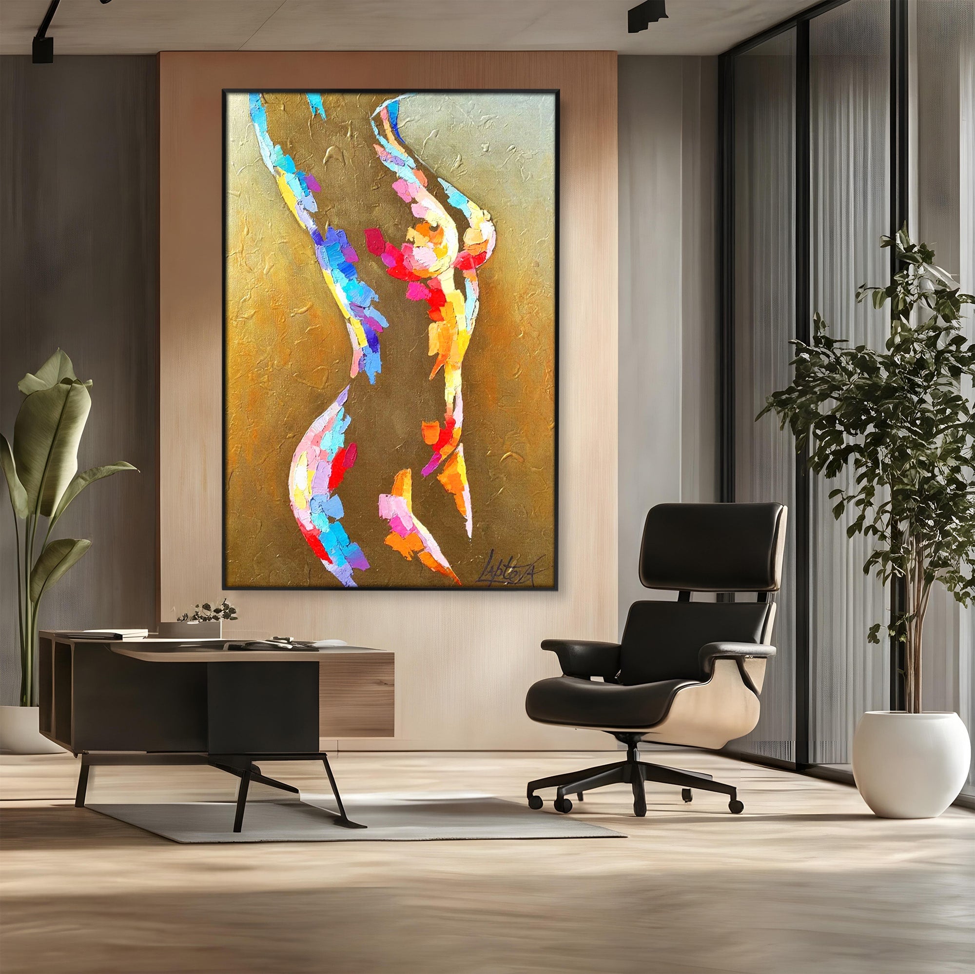 Tablou Canvas Premium LuxCanva® PI1161, Dansul Formelor Abstracte, Silueta, Trup, Femeie, Living, Dormitor, Culori Vibrante