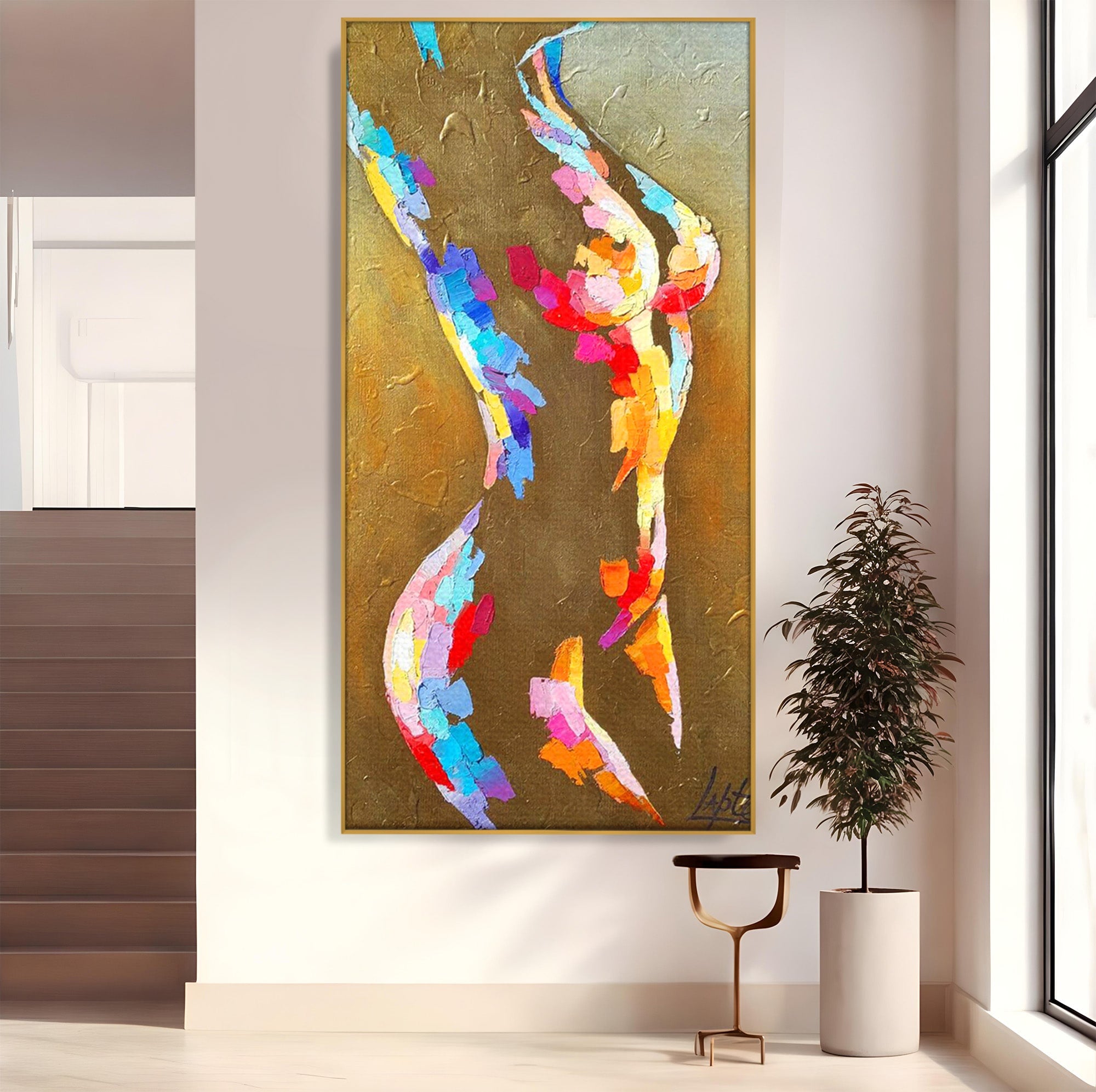 Tablou Canvas Premium LuxCanva® PI1161, Dansul Formelor Abstracte, Silueta, Trup, Femeie, Living, Dormitor, Culori Vibrante