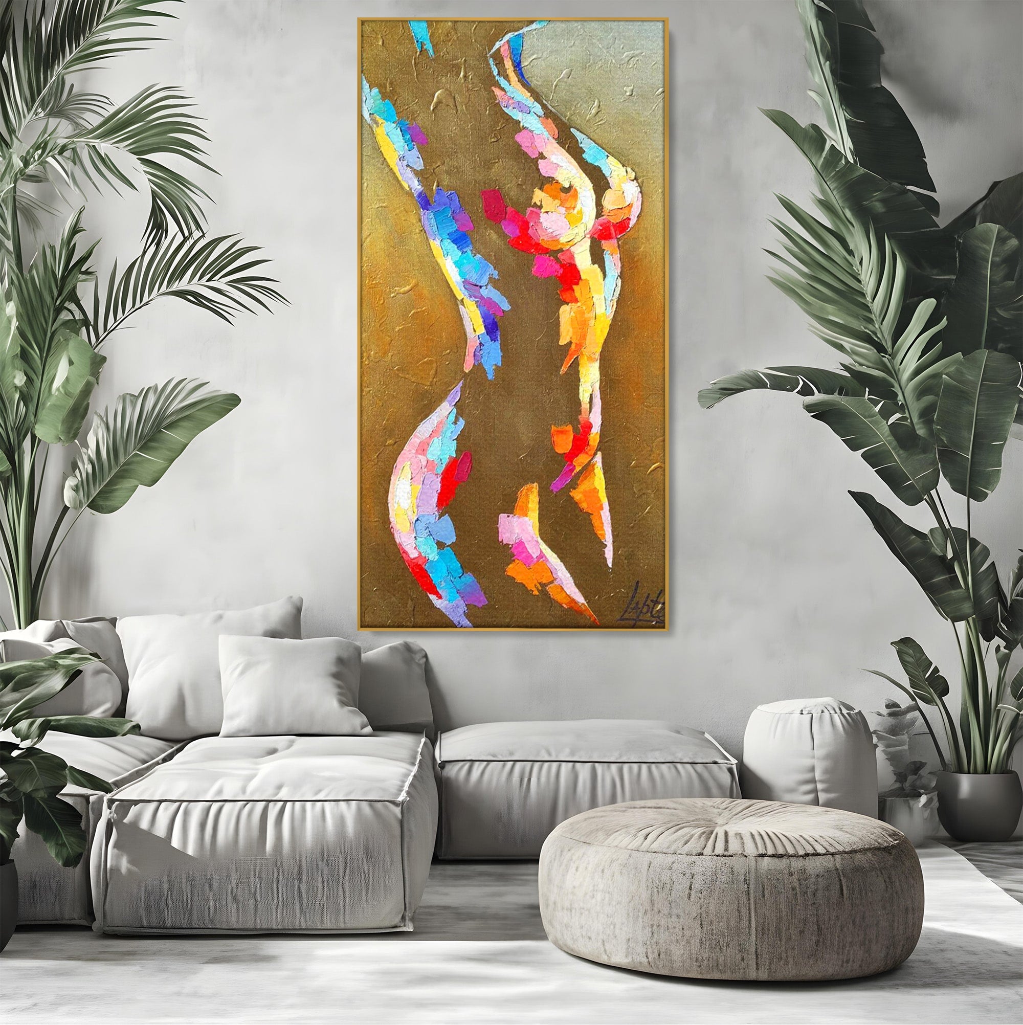 Tablou Canvas Premium LuxCanva® PI1161, Dansul Formelor Abstracte, Silueta, Trup, Femeie, Living, Dormitor, Culori Vibrante