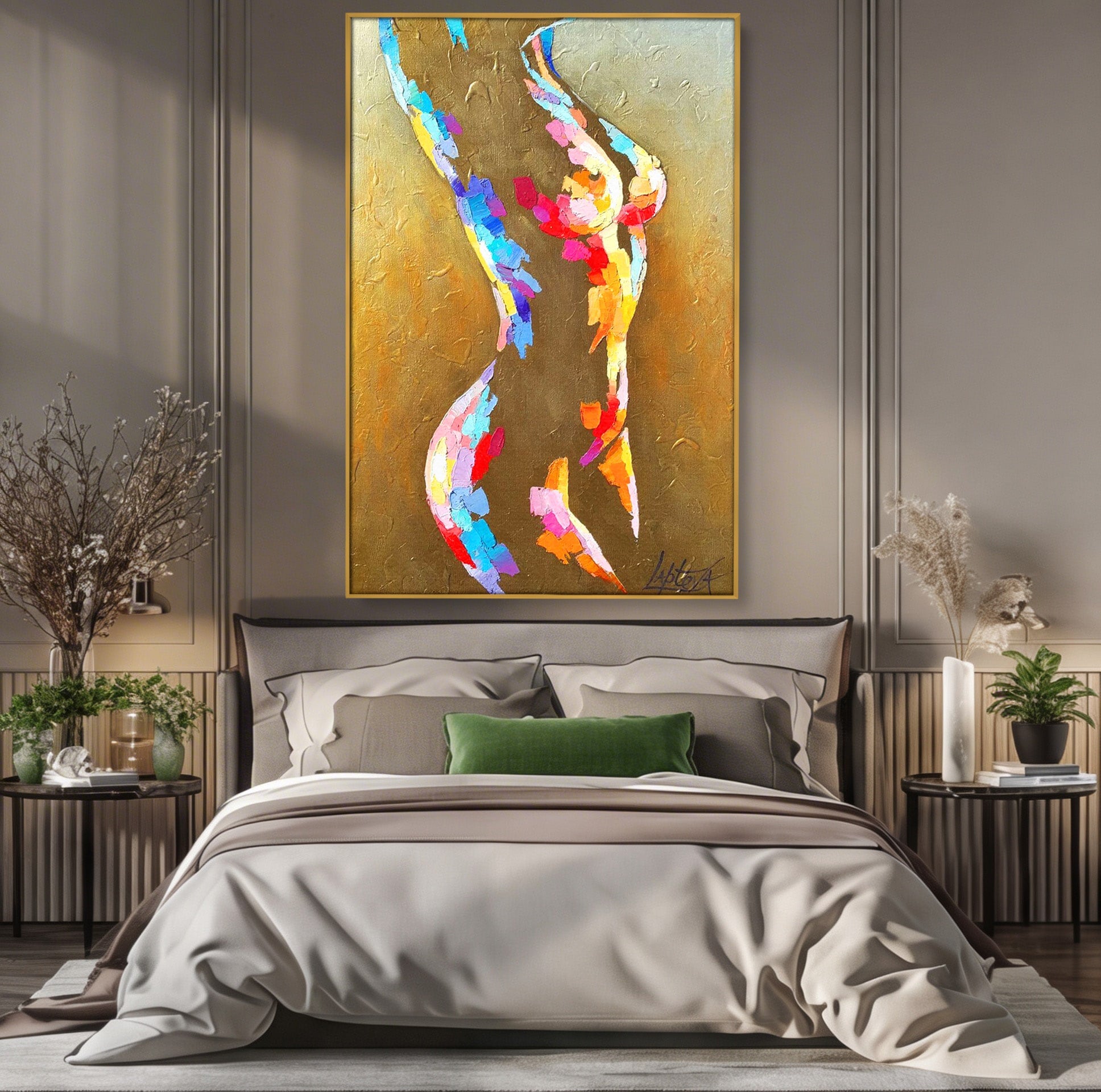 Tablou Canvas Premium LuxCanva® PI1161, Dansul Formelor Abstracte, Silueta, Trup, Femeie, Living, Dormitor, Culori Vibrante